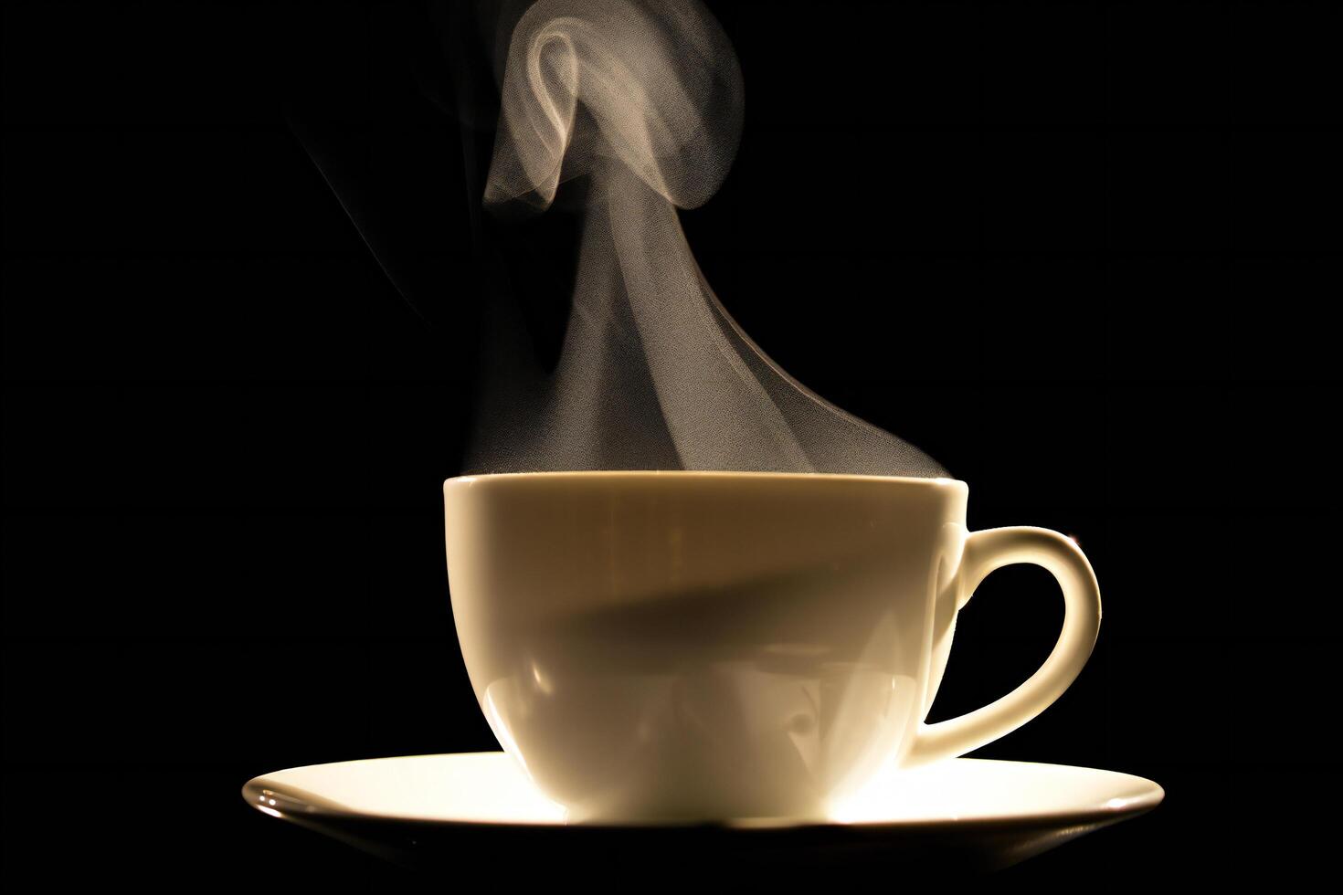 Coffee Background Aromatic Steam Rising from a Warm Cup of Coffee on a Saucer photo