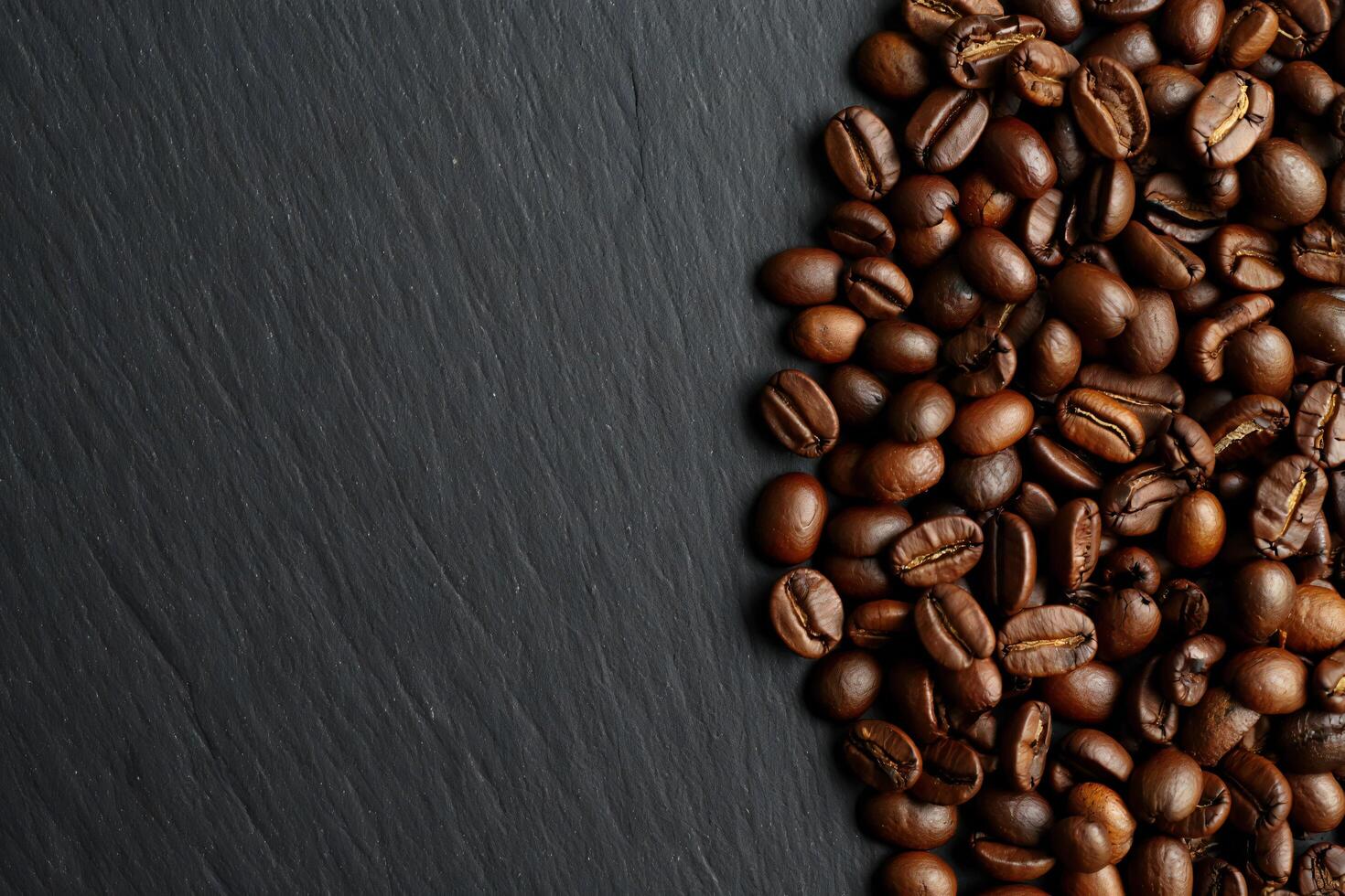 Coffee Background Aromatic Roasted Coffee Beans on Dark Slate Background Rich Texture Coffee Shop Menu Design photo