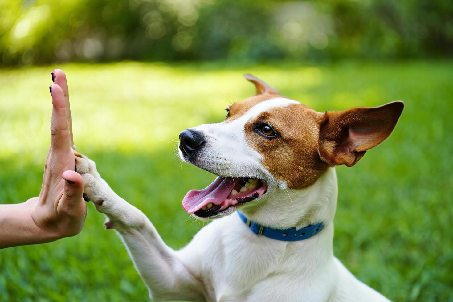 Dog Background Happy Dog Giving High Five Outdoors Pet Canine Friendship photo