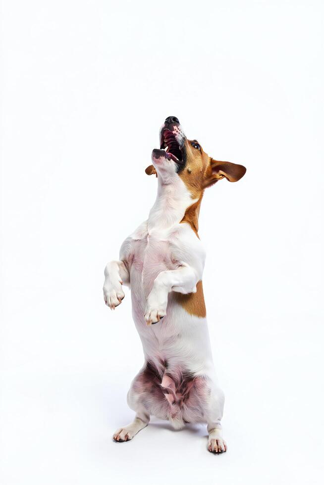 Dog Background Playful Jack Russell Terrier Dog Standing on Hind Legs Begging White Background photo