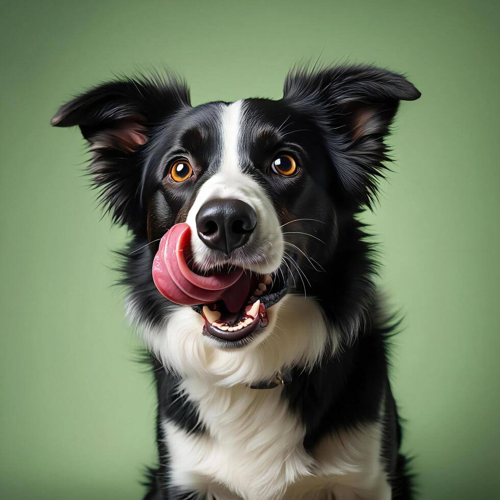 Dog Background Adorable Border Collie Puppy Dog with Tongue Out Happy Pet Portrait Studio Shot photo
