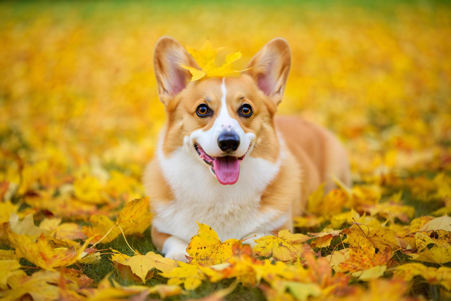 Dog Background Adorable Pembroke Welsh Corgi Dog in Autumn Leaves Happy Fall Pet Portrait photo