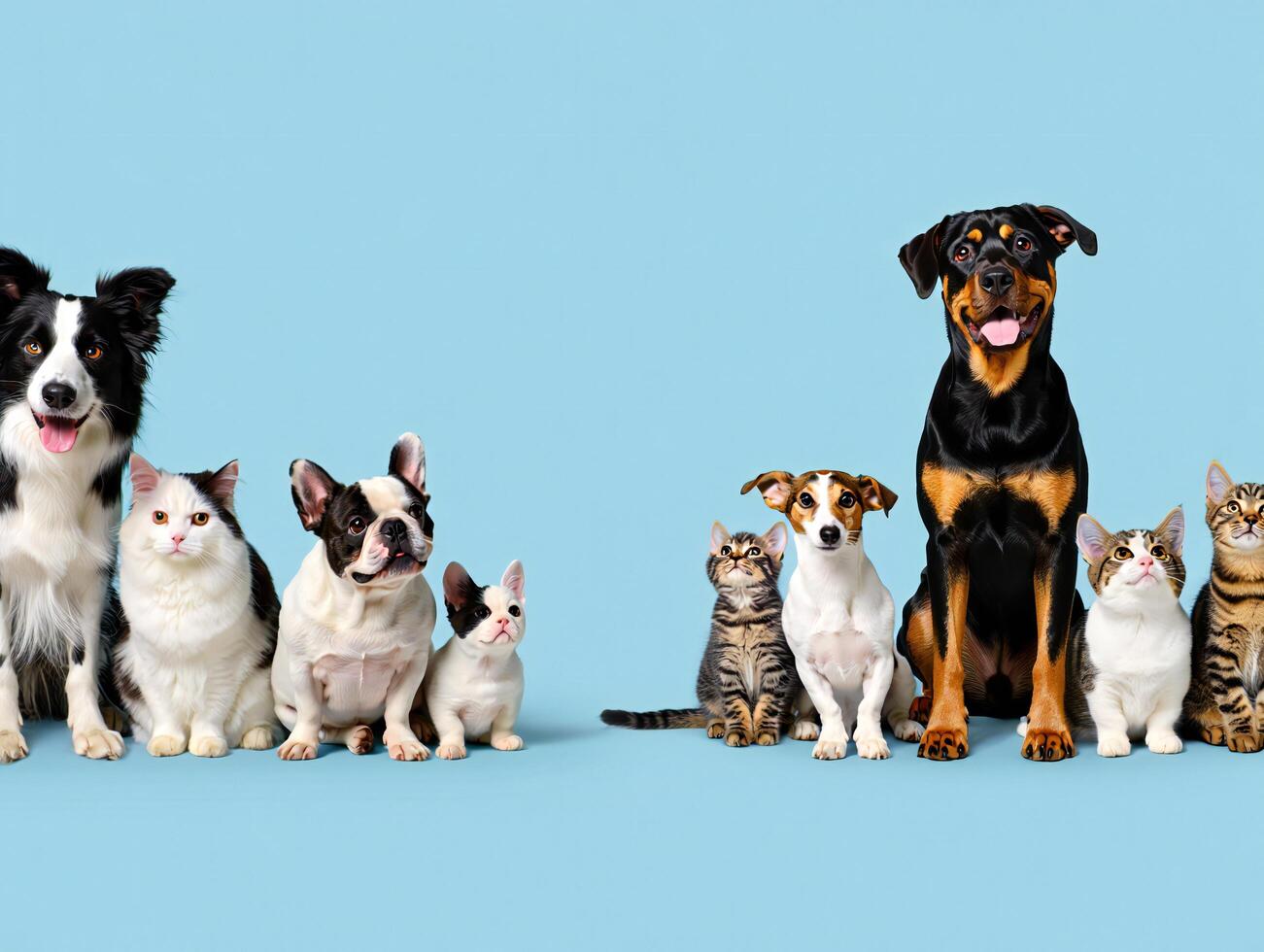 Dog Background Adorable Group of Dogs and Cats Posing Together for a Studio Pet Portrait photo