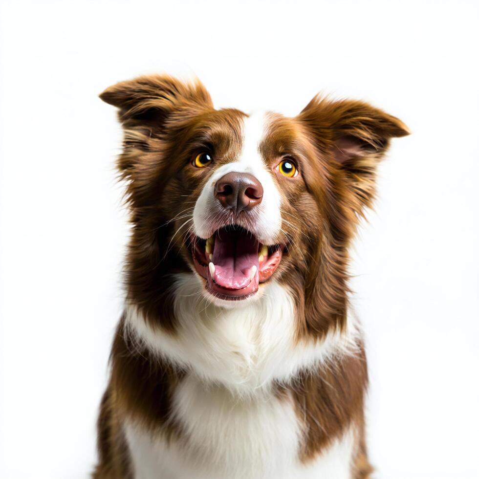 Dog Background Happy Red Merle Border Collie Dog Portrait Studio Shot White Background photo