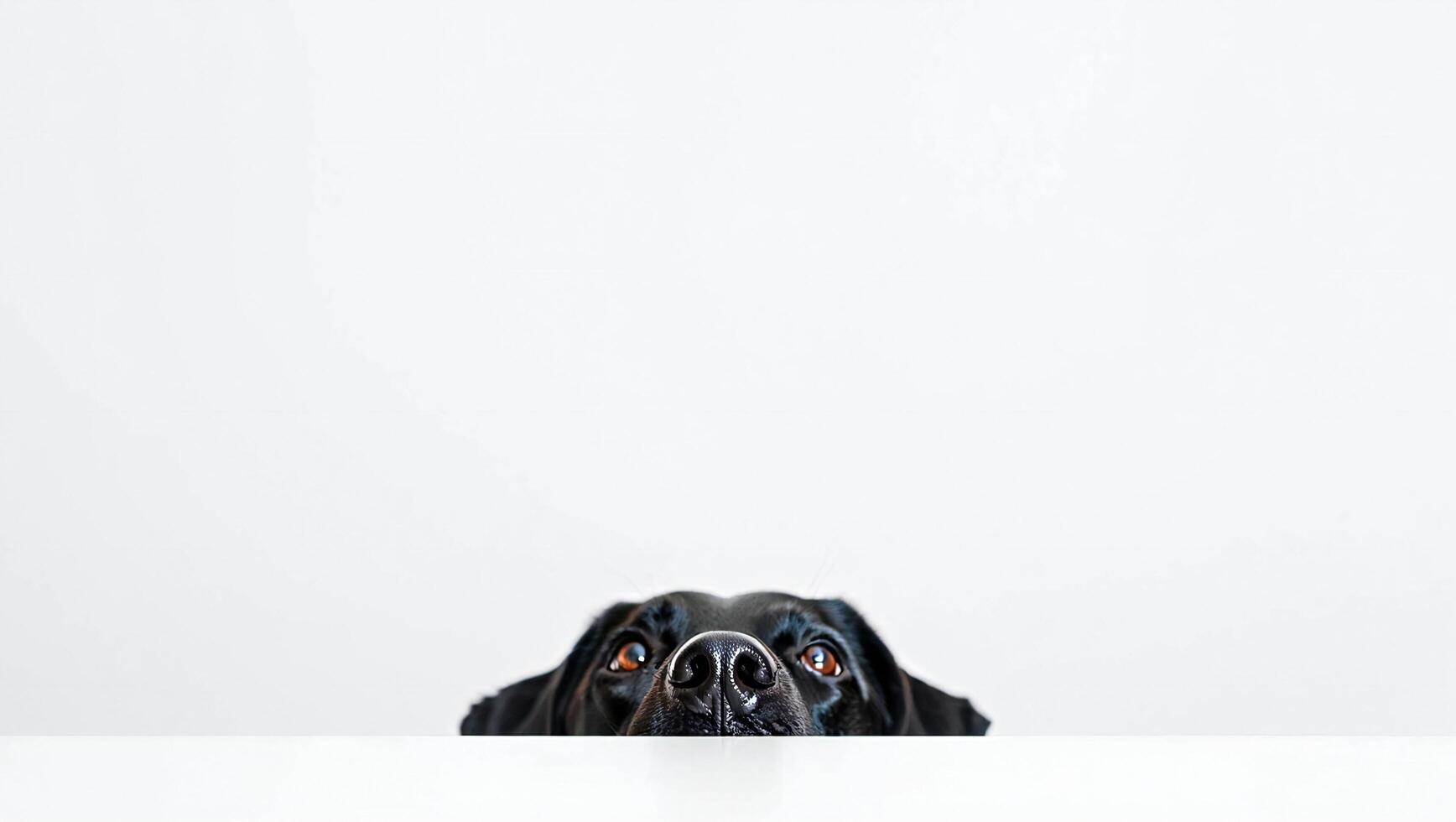Dog Background Curious Black Lab Dog Looking Up from Behind a White Surface Pet Portrait Photography photo