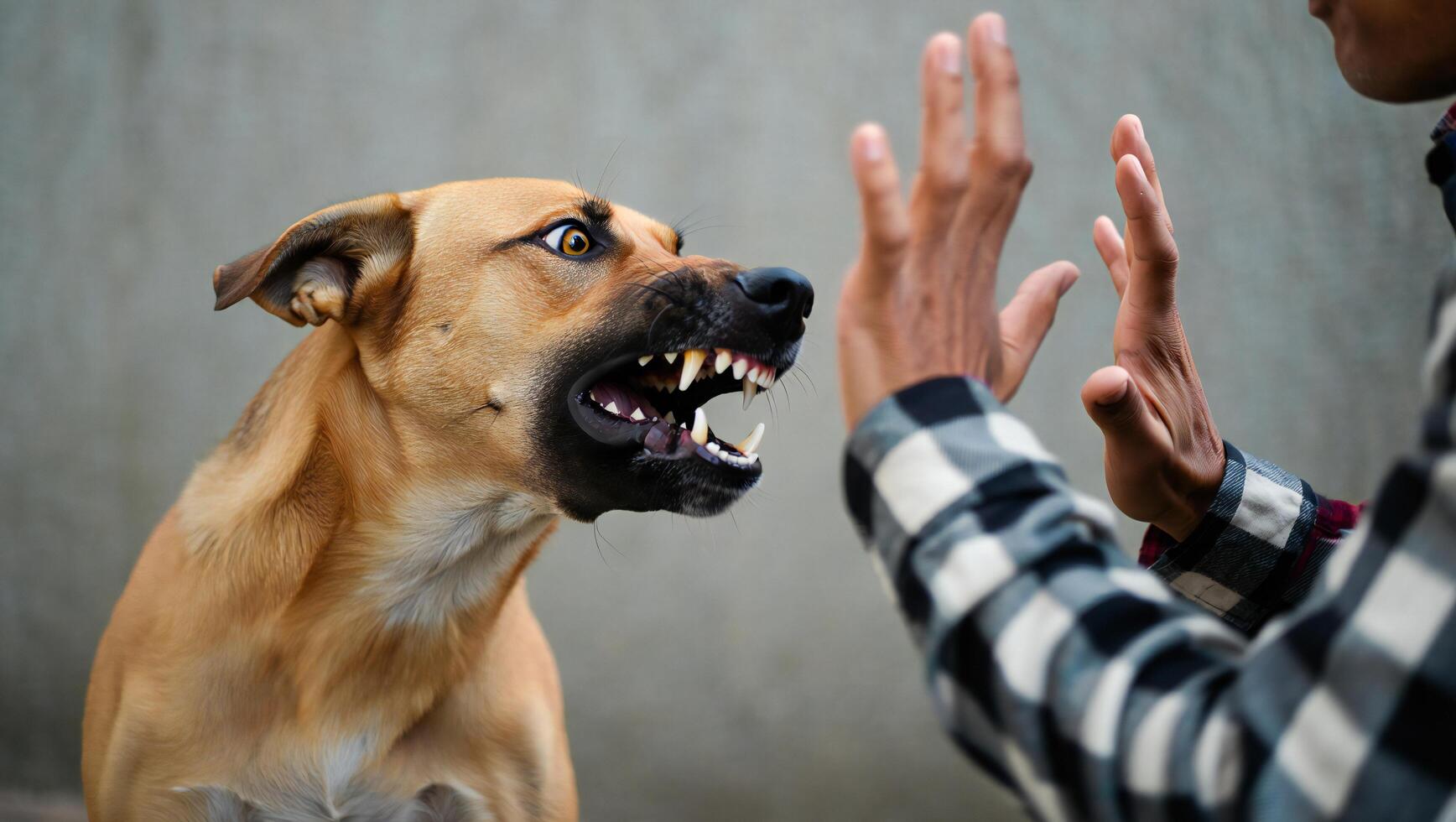 Dog Background Aggressive Dog Showing Teeth Threatening Human Fear Danger Animal Behavior photo