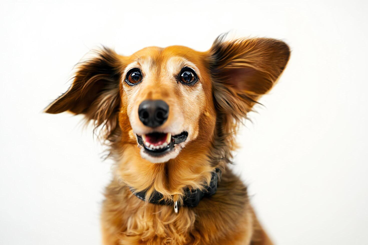 Dog Background Playful Long haired Red Dachshund Dog Portrait Happy Canine Expression White Background photo