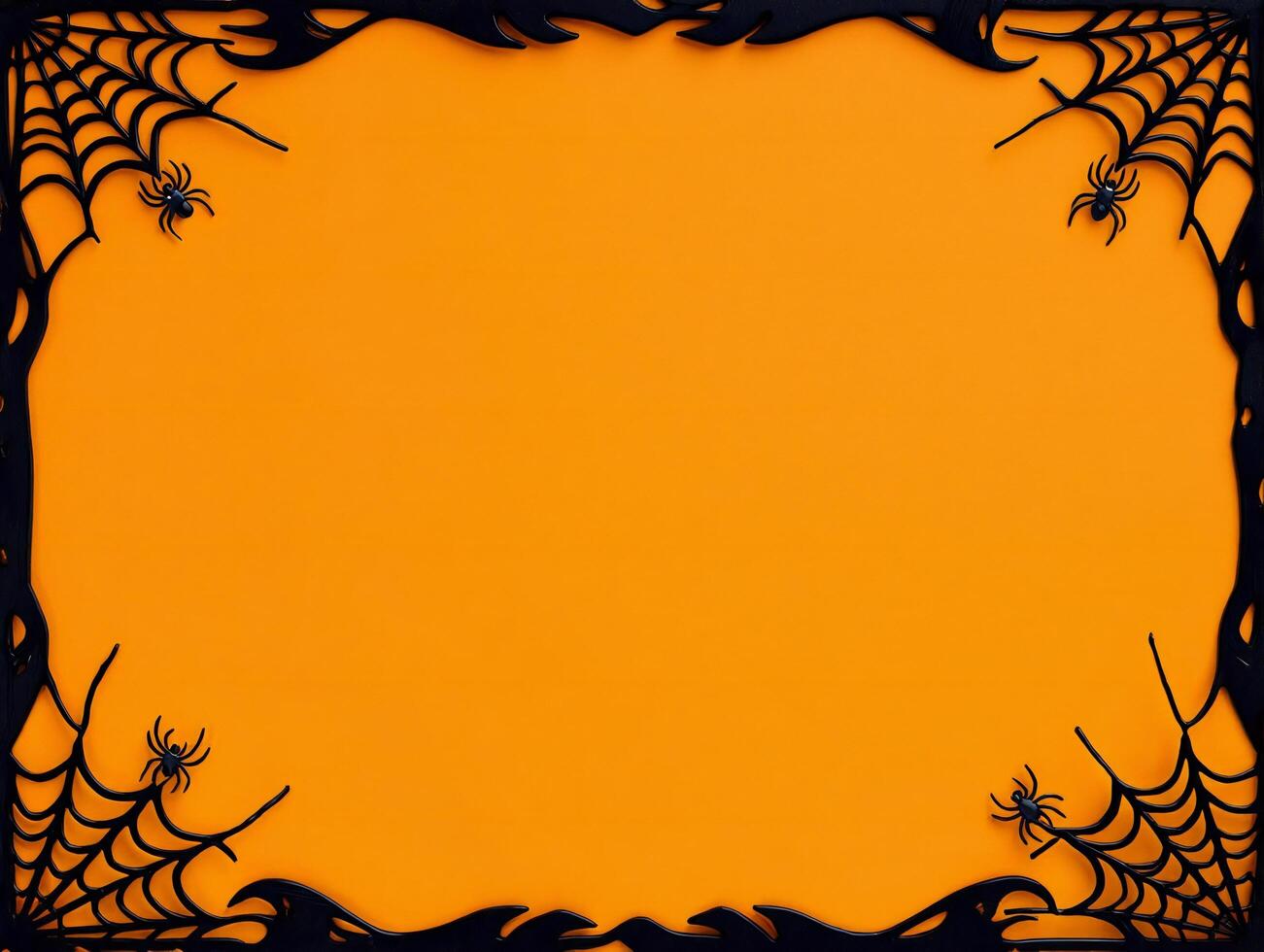 Halloween Background Halloween Orange Background with Black Spiderwebs and Spiders Festive Autumn Design photo