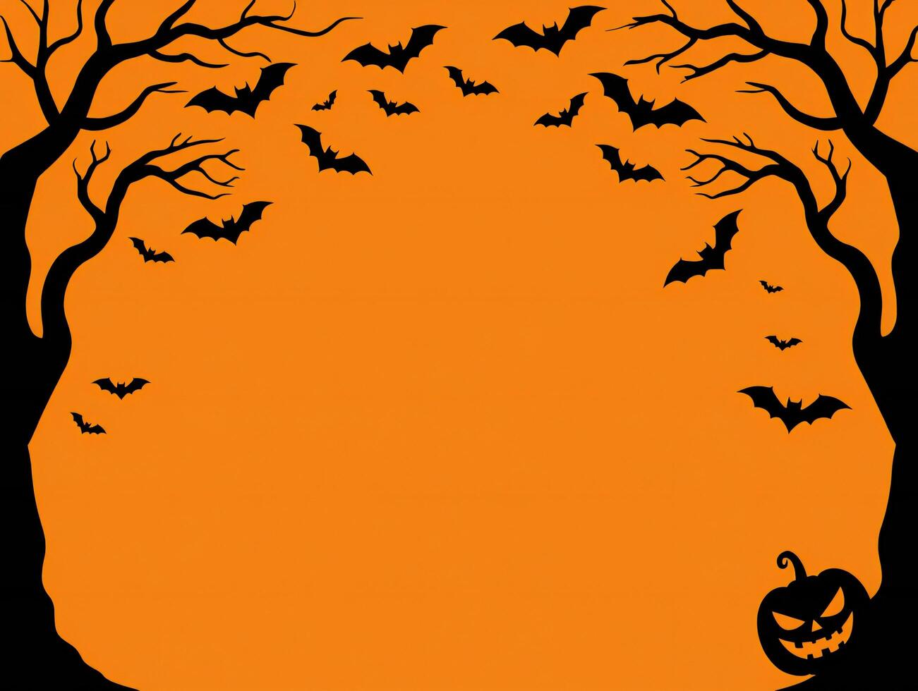 Halloween Background Spooky Halloween Background Orange Jack o lantern Bats and Bare Trees Silhouette photo