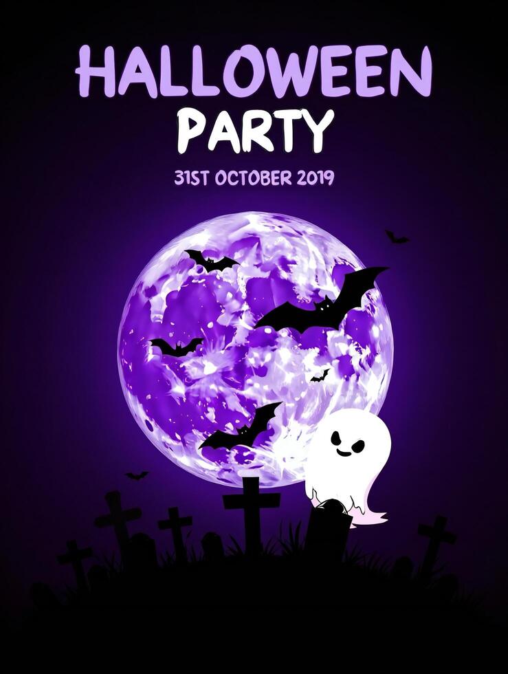 Halloween Background Spooky Halloween Party Invitation Ghost Bats Moon Graveyard October 31st photo