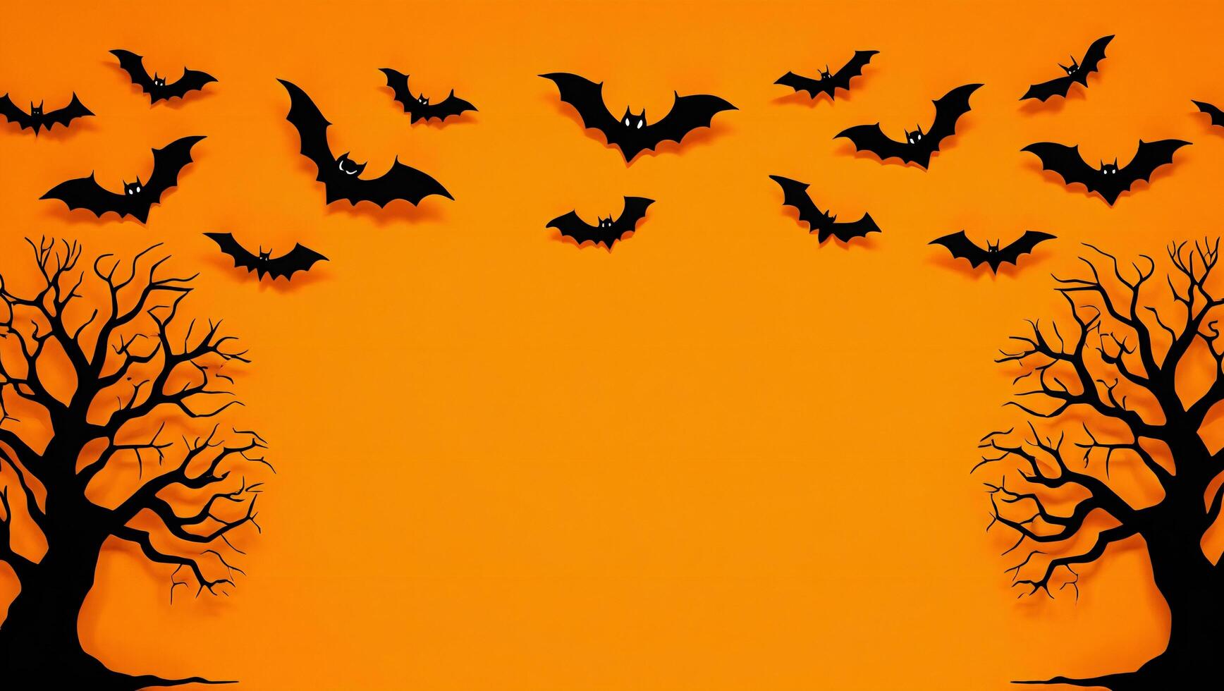 Halloween Background Halloween Spooky Bats Flying Over Bare Trees on Orange Background Festive October Design photo