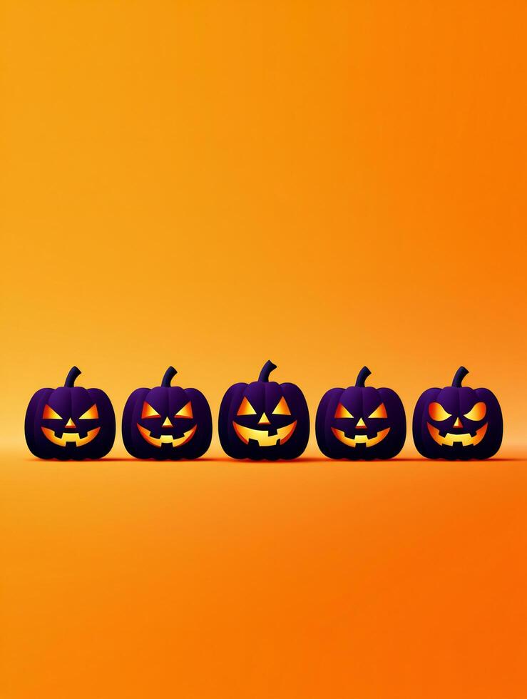 Halloween Background Spooky Halloween Jack o Lantern Pumpkins on Orange Background Festive Autumn Design photo