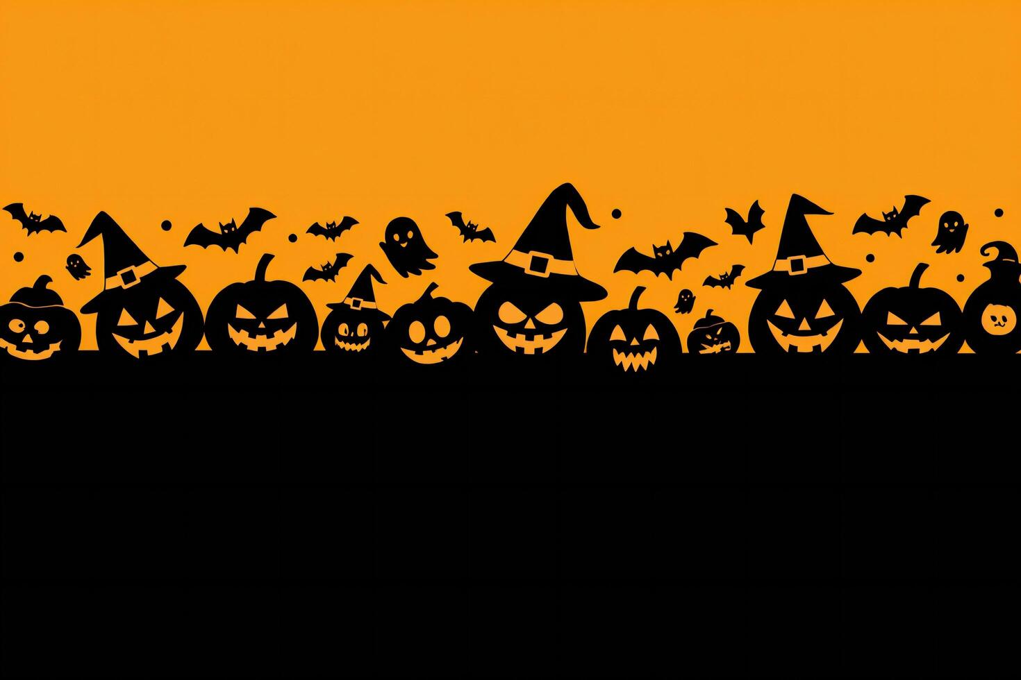 Halloween Background Spooky Halloween Jack o lanterns Bats Ghosts and Witches Hats Border Design photo