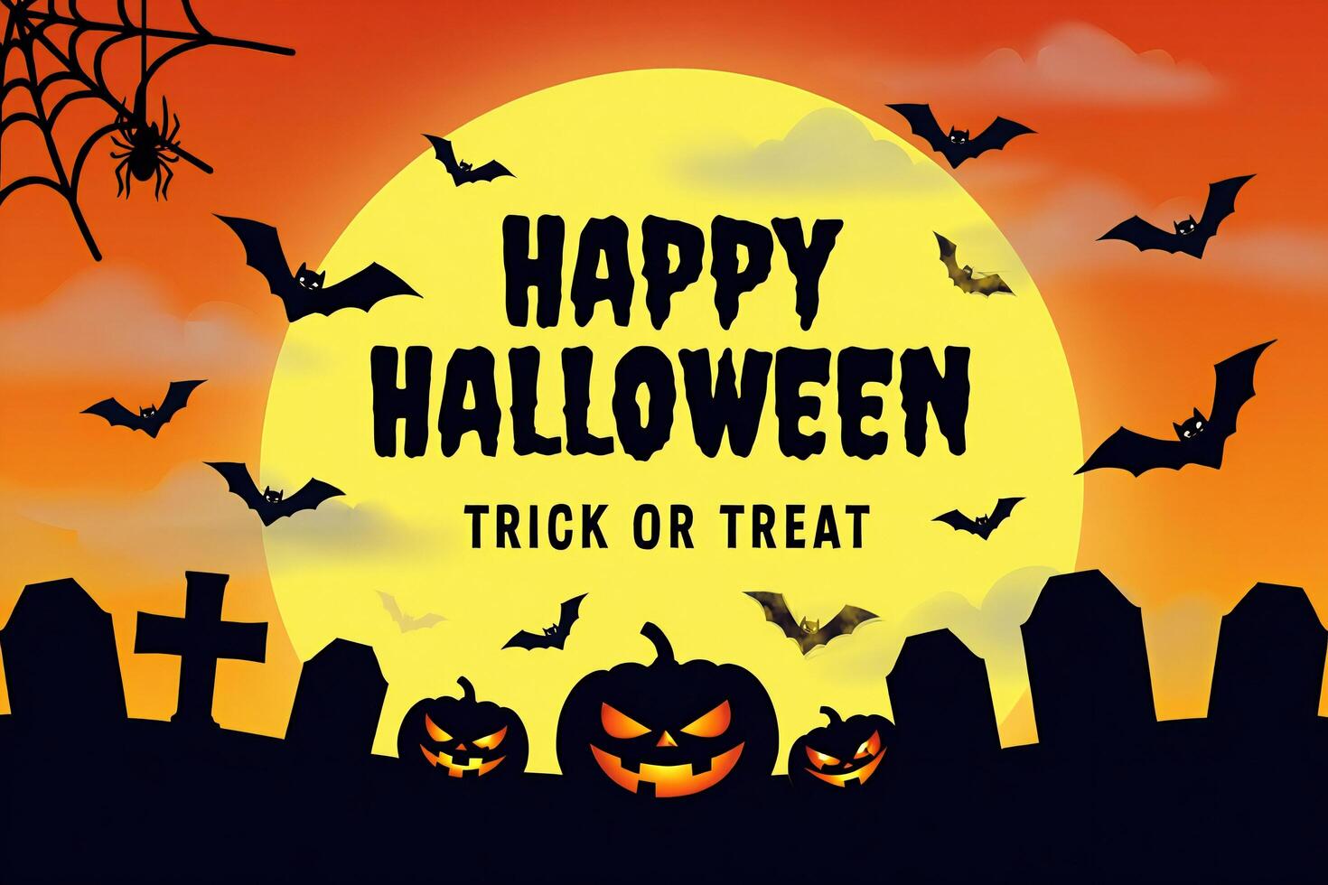 Halloween Background Spooky Halloween Night Scene Bats Pumpkins Graveyard Full Moon Trick or Treat photo