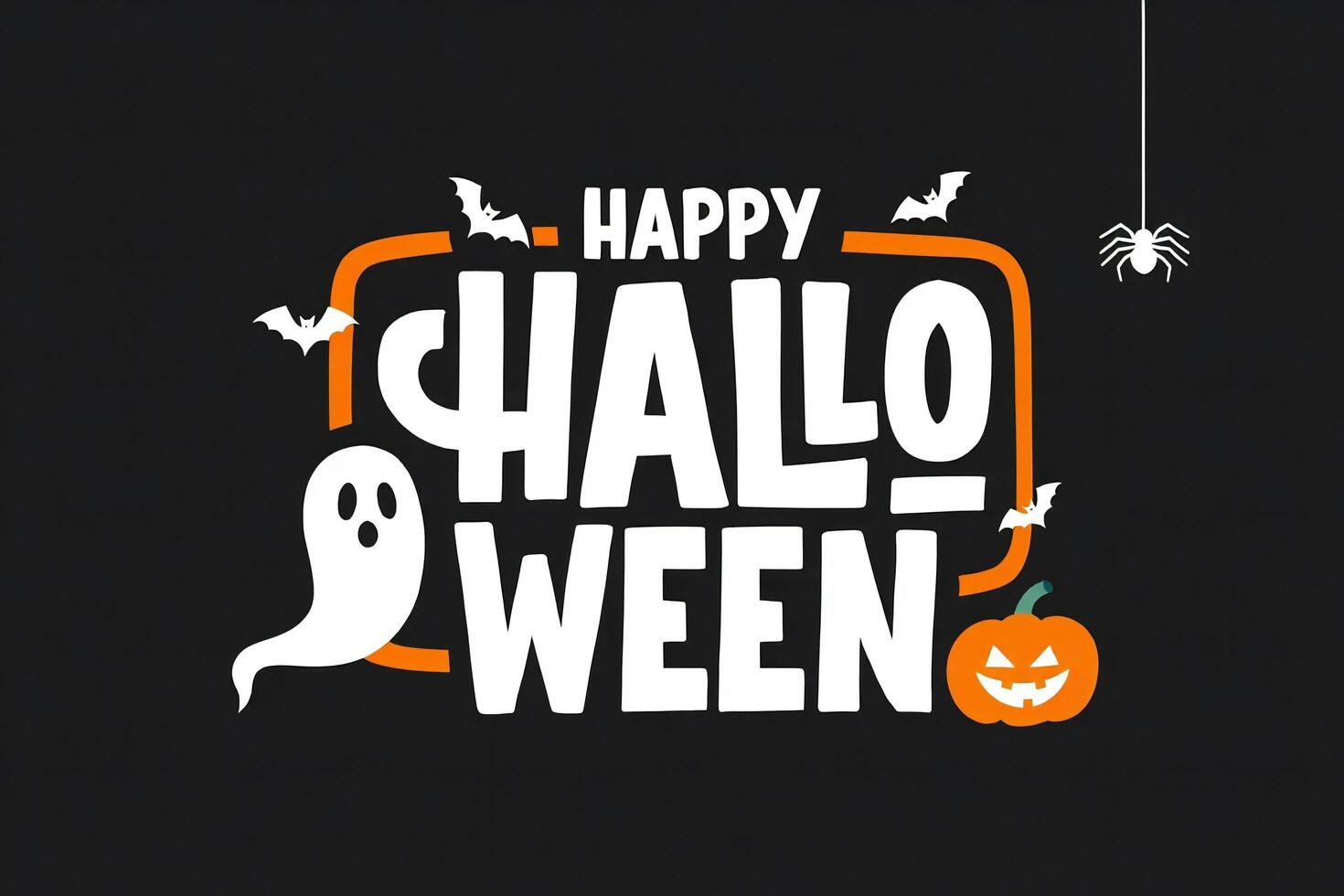 Halloween Background Happy Halloween Spooky Design with Bats Ghost Pumpkin and Spider photo
