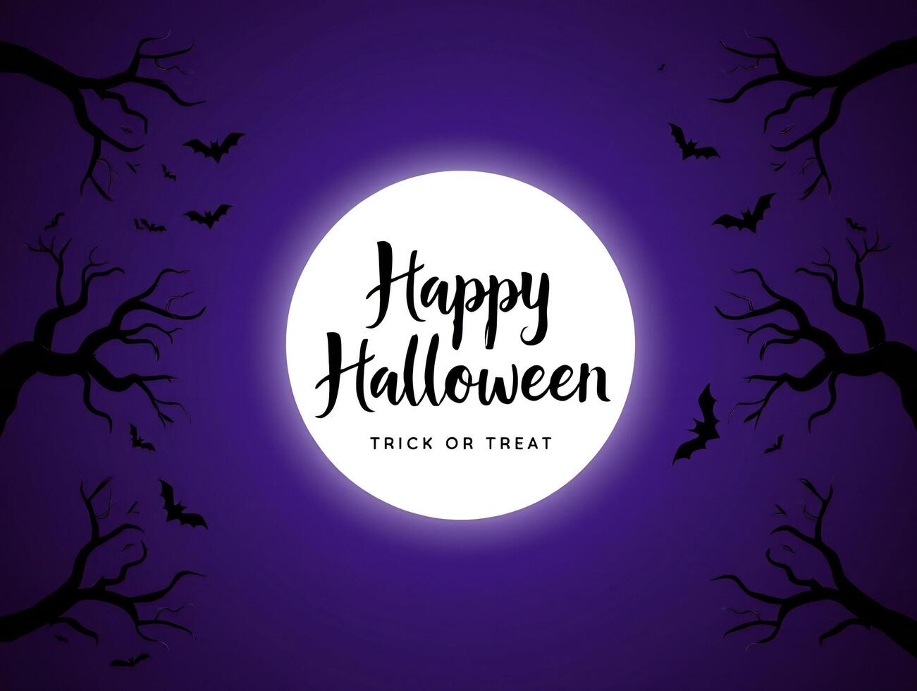 Halloween Background Spooky Halloween Night Scene Bats Trees Full Moon and Happy Halloween Greeting photo