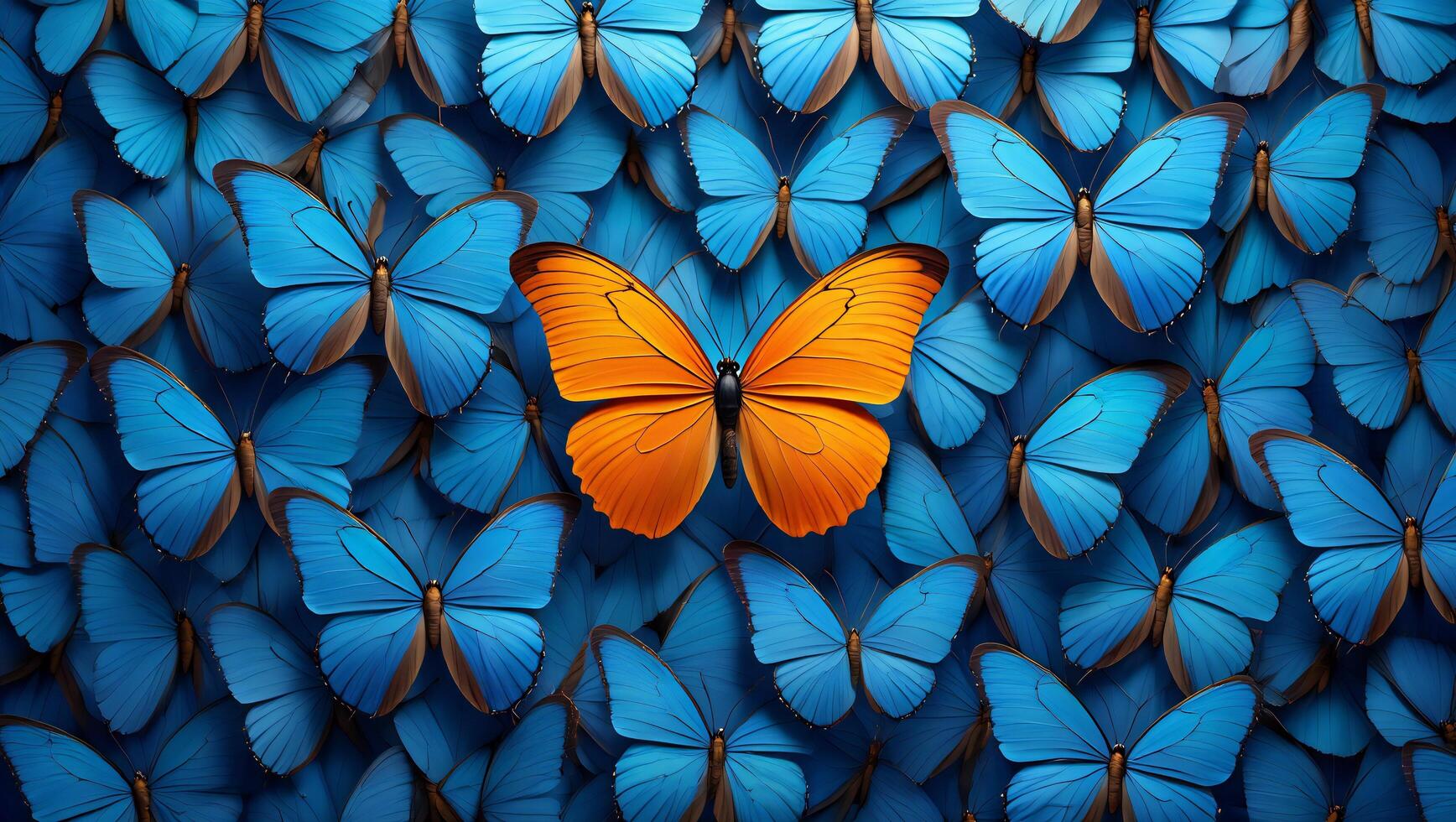 Nature Background Unique Orange Butterfly Among Blue Morpho Butterflies Nature Insect Stand Out Difference photo