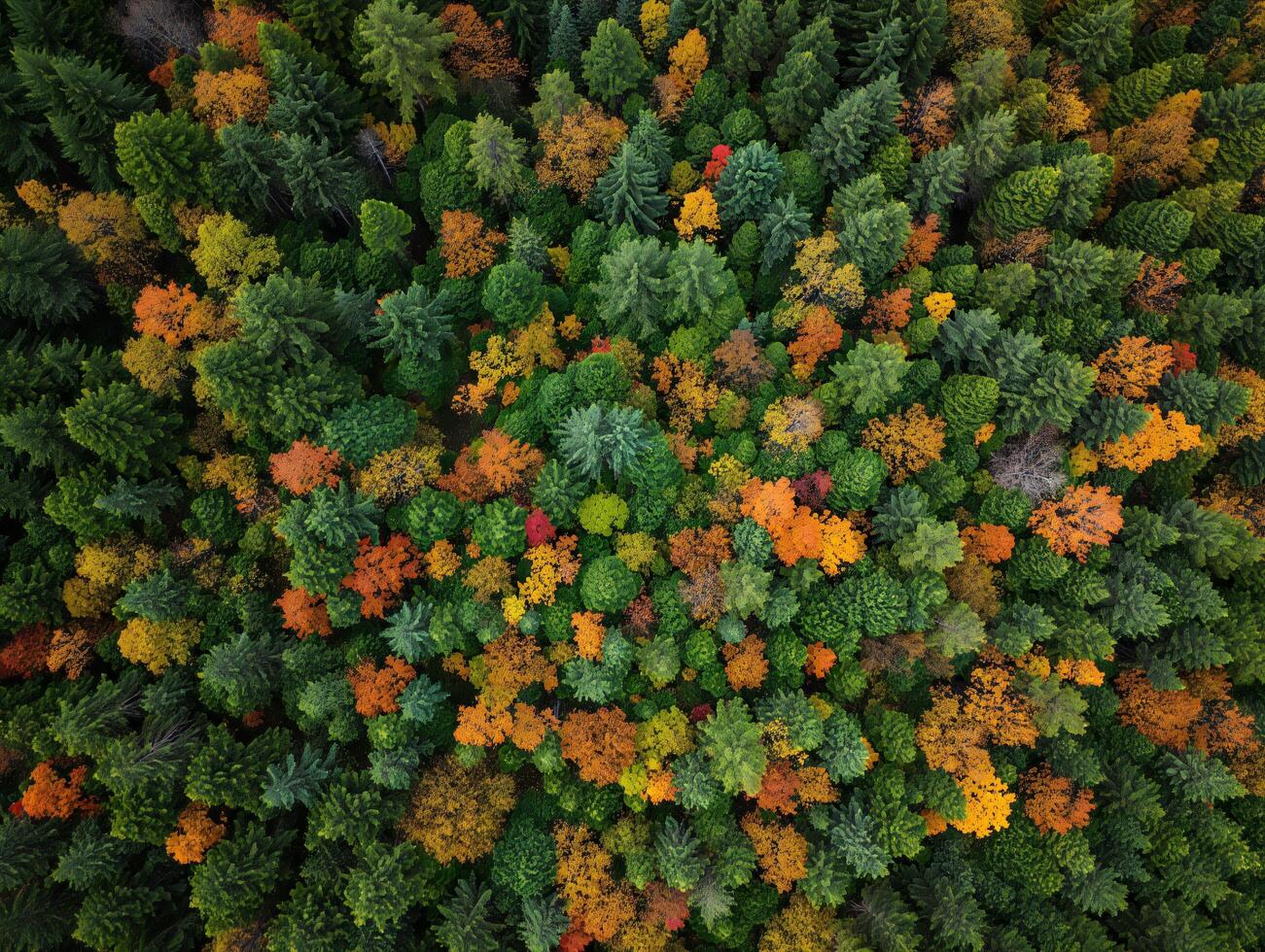 Nature Background Aerial View of Autumn Forest Colorful Fall Foliage Overhead Drone Shot of Trees photo