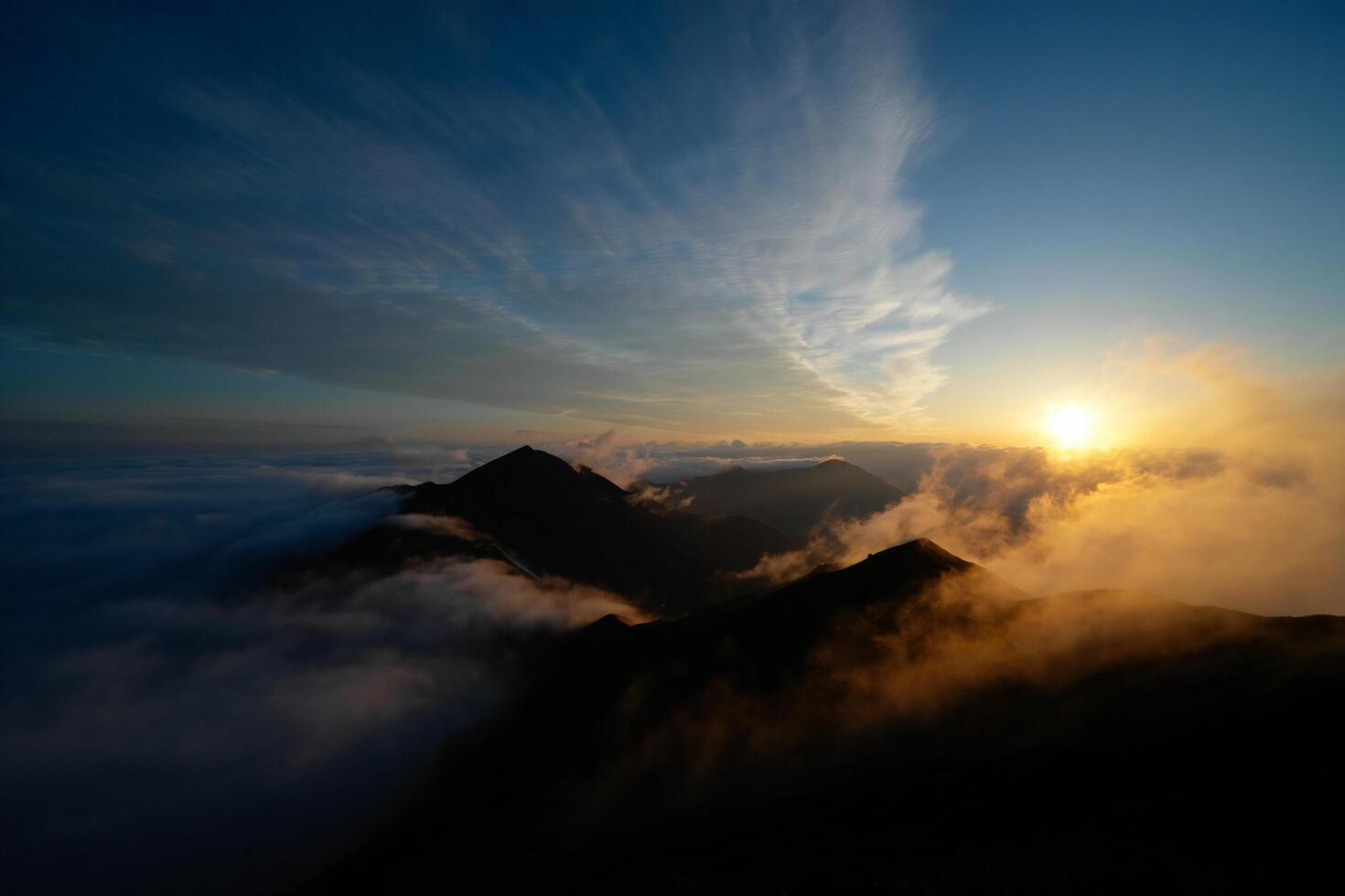 Nature Background Majestic Sunset Over Mountain Peaks Cloudscape Panorama Dramatic Sky photo