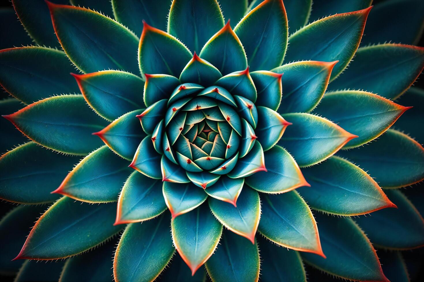 Nature Background Vivid Teal Succulent Plant Close Up Detailed Macro Photography of Geometric Leaf Pattern photo