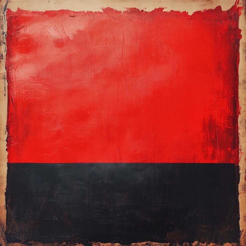Abstract painting featuring a red upper section and a black lower section art work photo