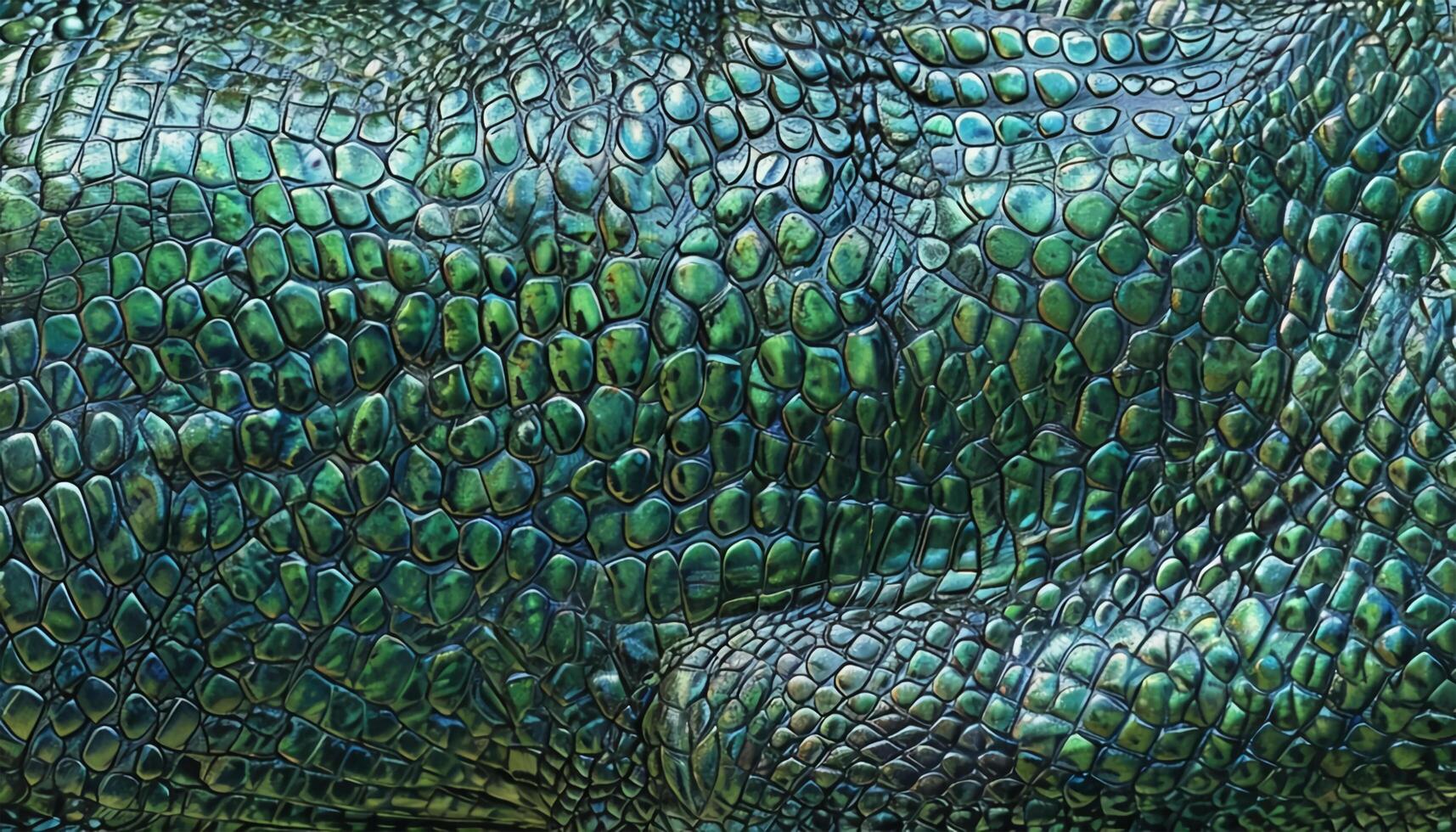 Macro detail of green reptile skin scales showcasing overlapping scaly texture photo
