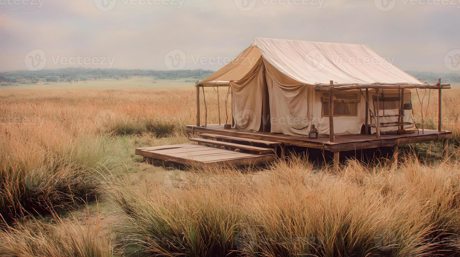 Luxury tented camp evokes a sense of adventure and connection to nature in remote grassland photo
