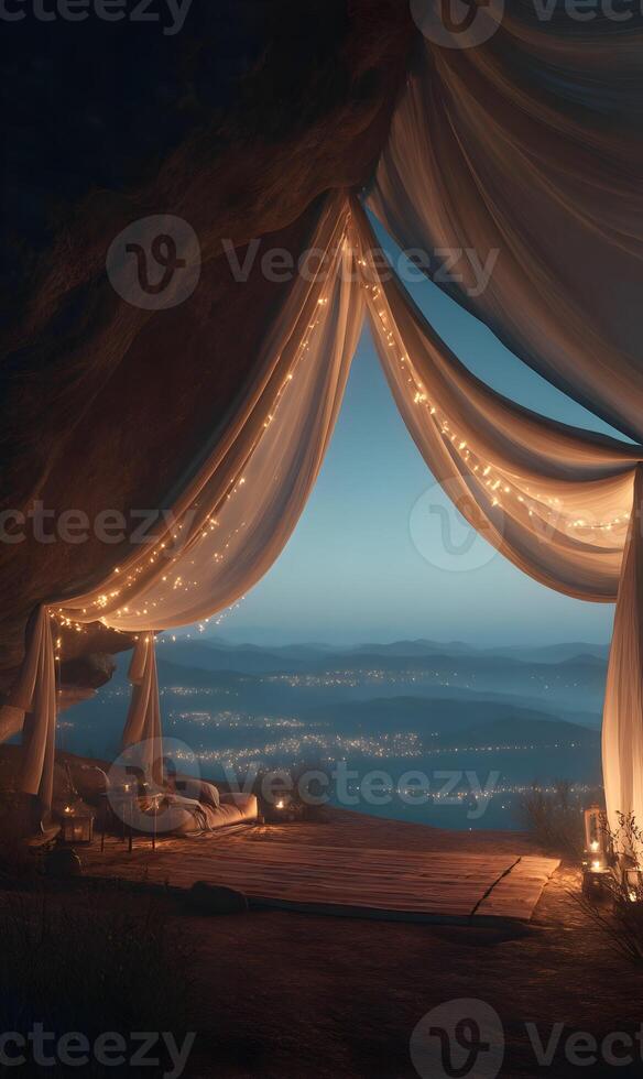 Magical tent escape above the clouds offers breathtaking view and cozy romantic getaway experience photo