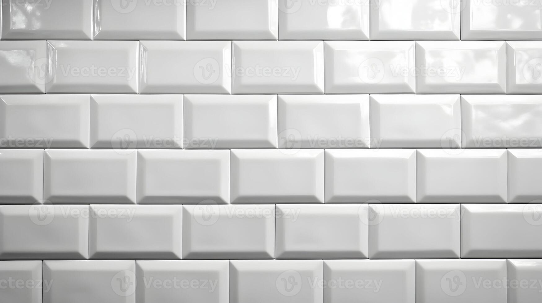A pristine display of glossy white subway tiles arranged in a classic brickwork pattern design wall photo