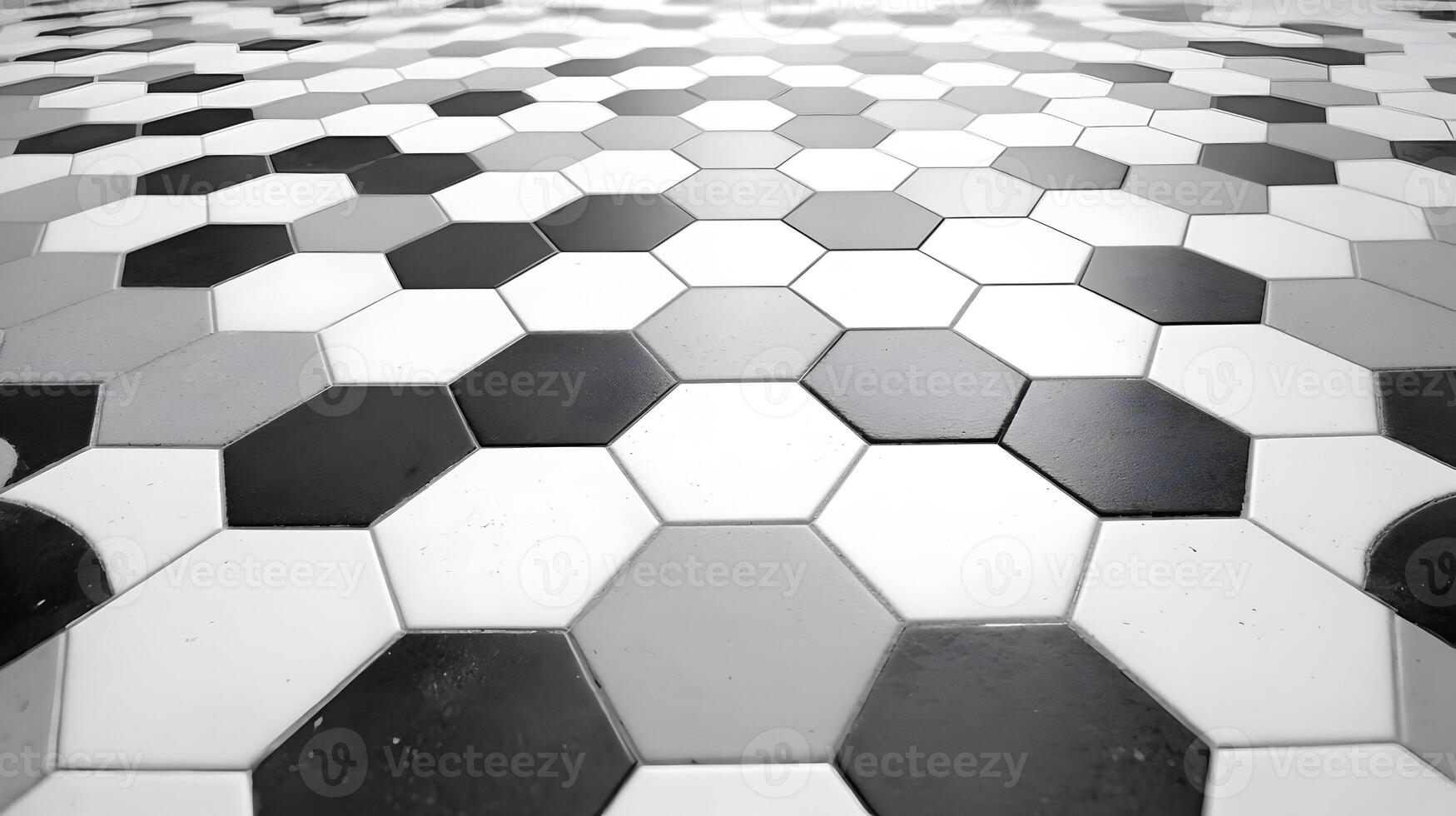 Hexagonal Harmony A Captivating Monochrome Mosaic of Geometric Symmetry and Rhythmic Repetition Across Tiled Surfaces photo