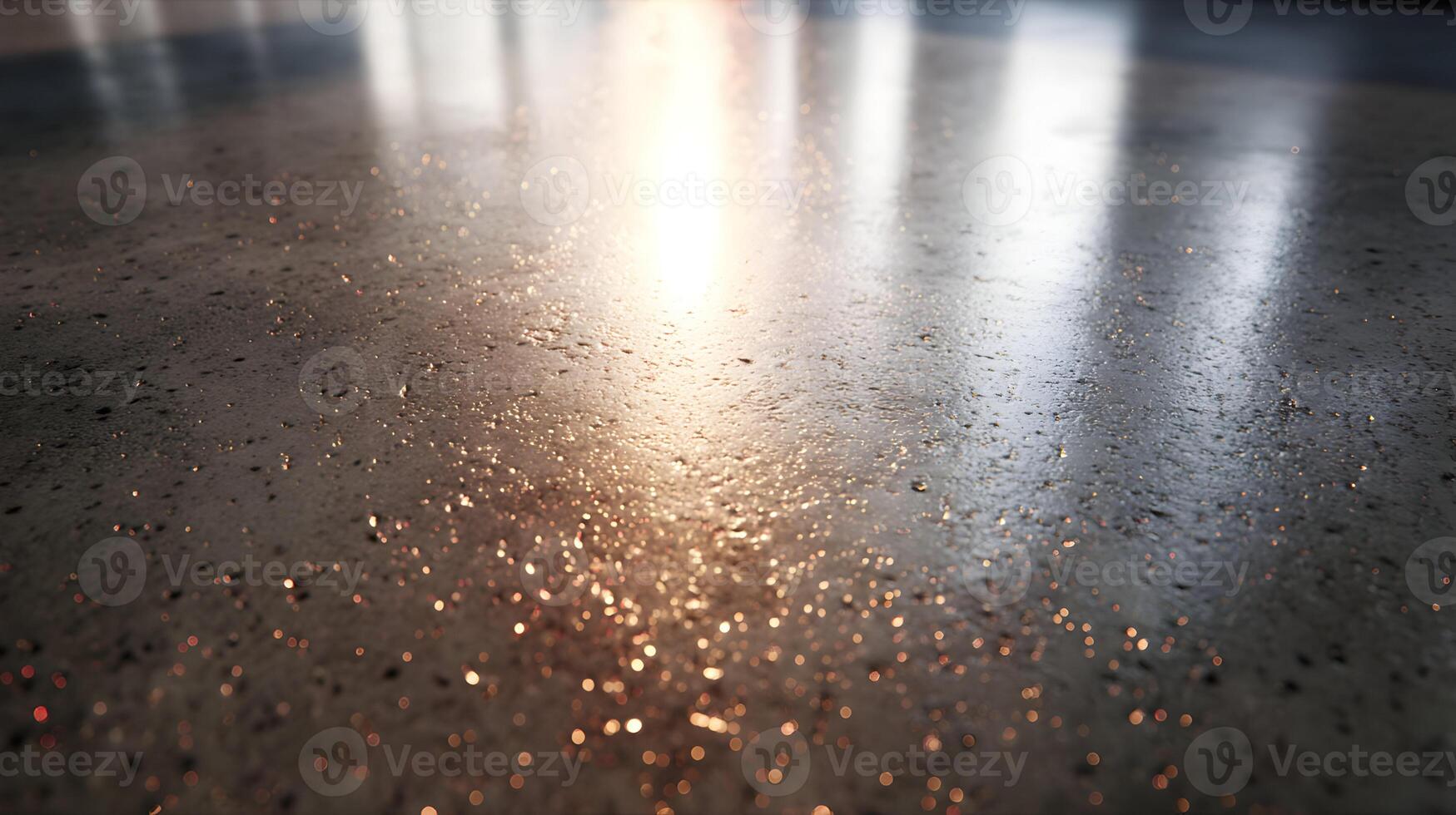 Sunlight glistens across a polished concrete floor highlighting textures and casting warm reflections upward creating a sophisticated and minimalist aesthetic photo