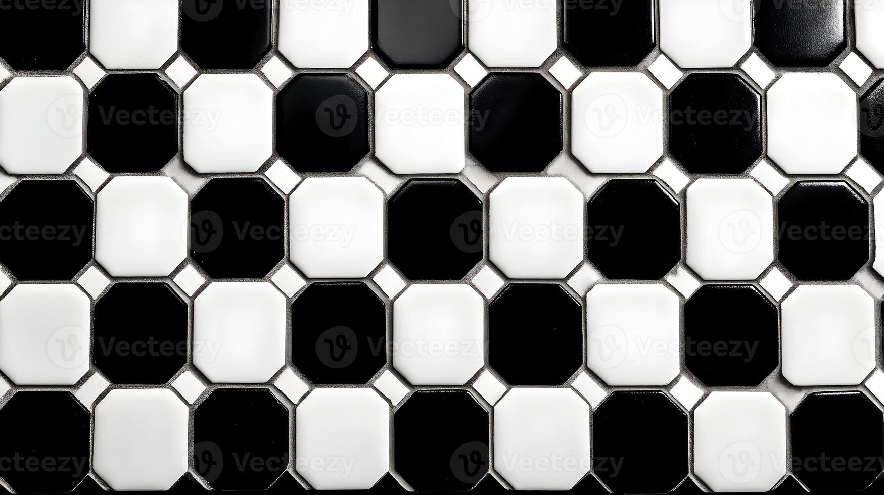 Classic black and white octagon tile pattern creates a timeless checkerboard design for interiors spaces photo