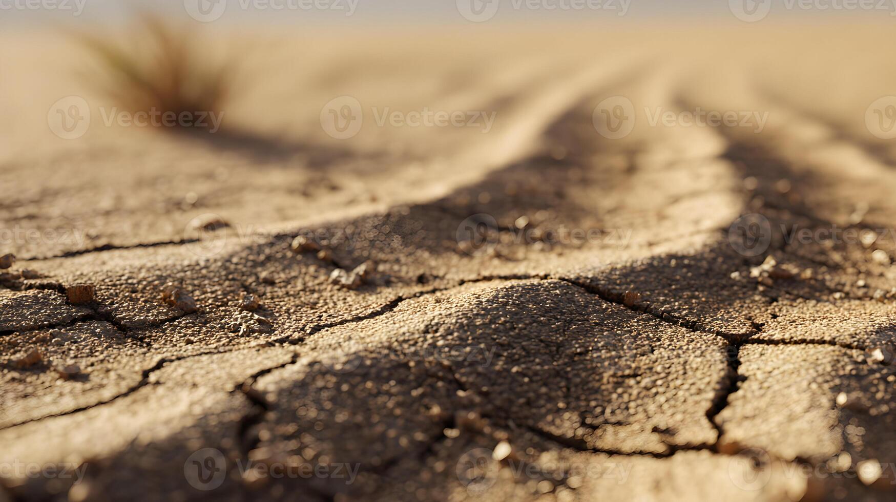 Cracked earth texture conveying drought conditions in arid landscape under the sun's harsh rays photo