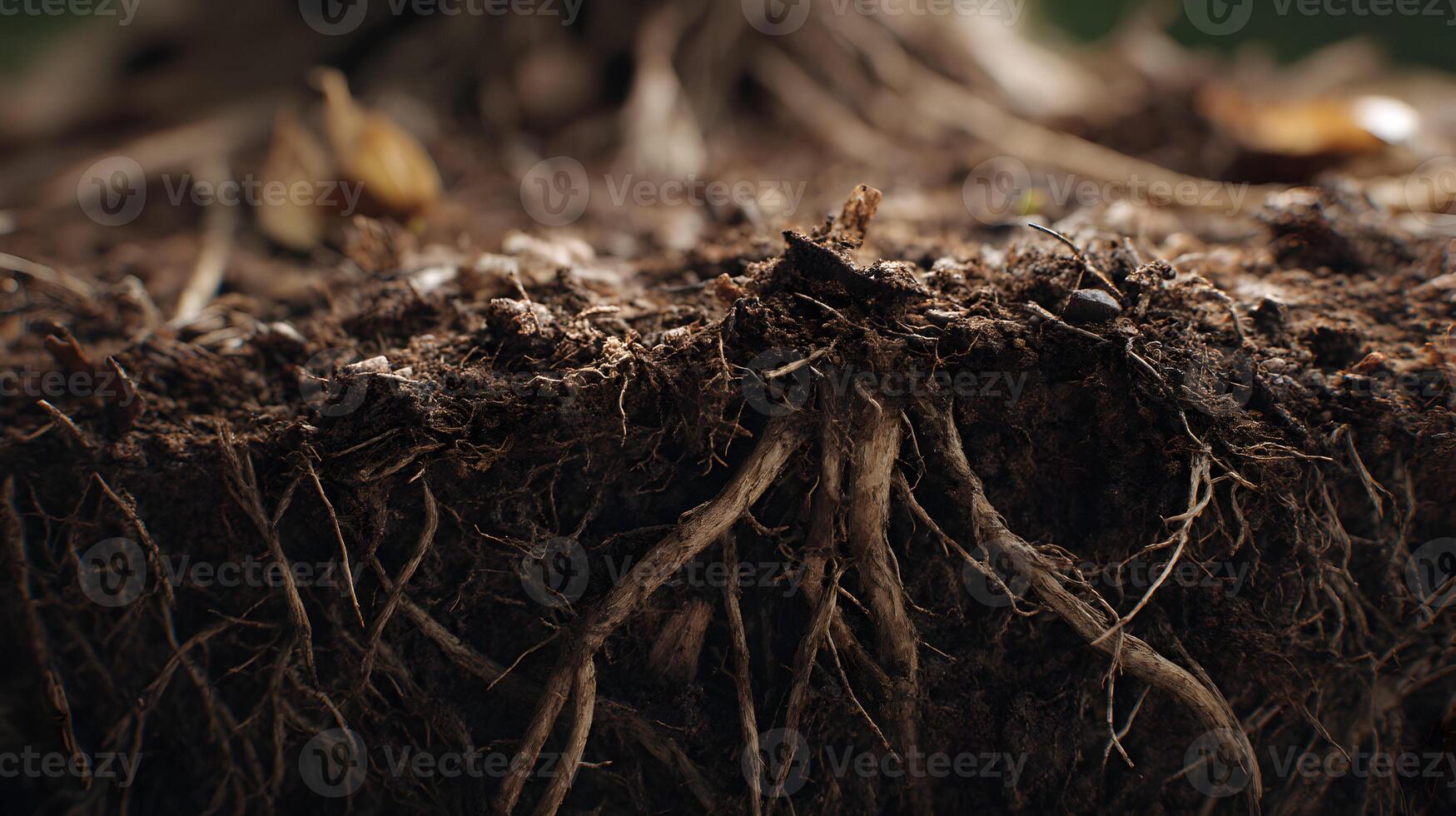 Close up showing soil and plant roots, nature's foundation essential for growth and sustainability photo