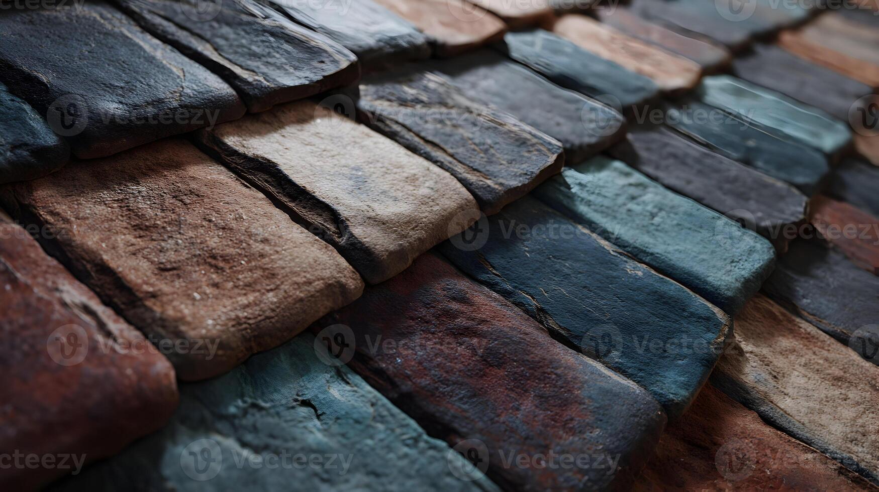 Textured surface of colorful stone tiles in a close up view creating an interesting pattern design photo