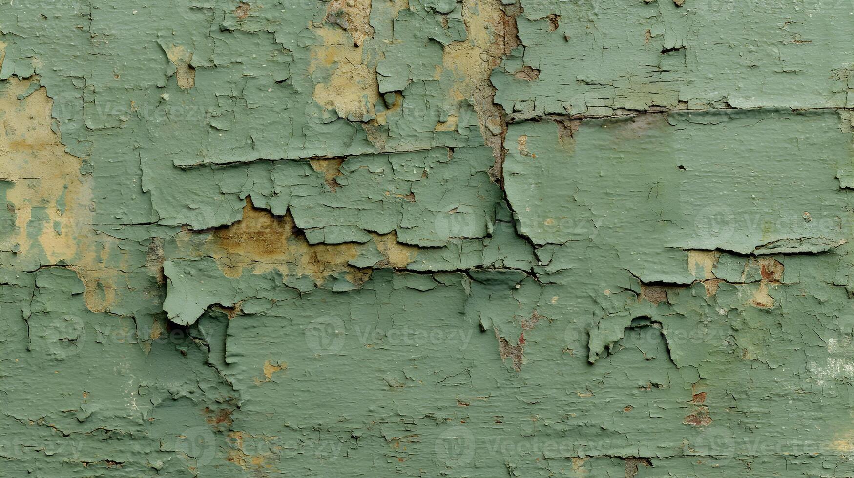 Weathered wood reveals layers of time a canvas of textures and peeling green paint with rustic charm photo