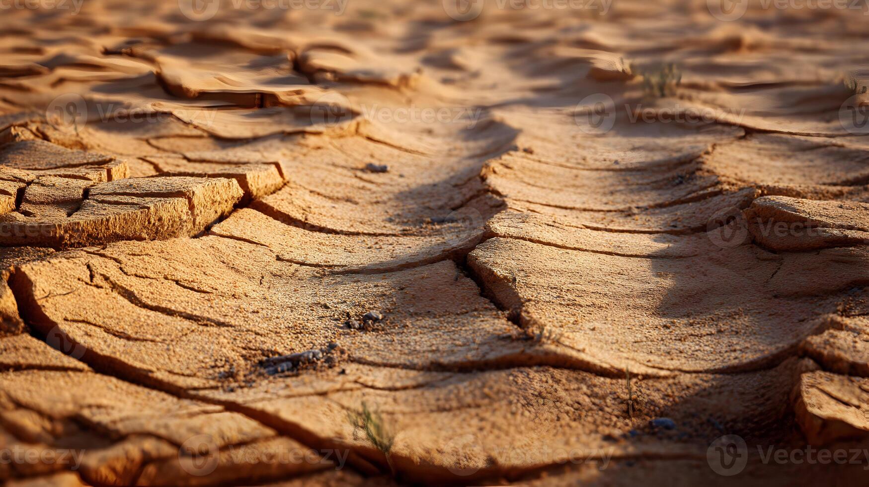 Parched earth reveals the harsh beauty of drought in a warm textured landscape photo