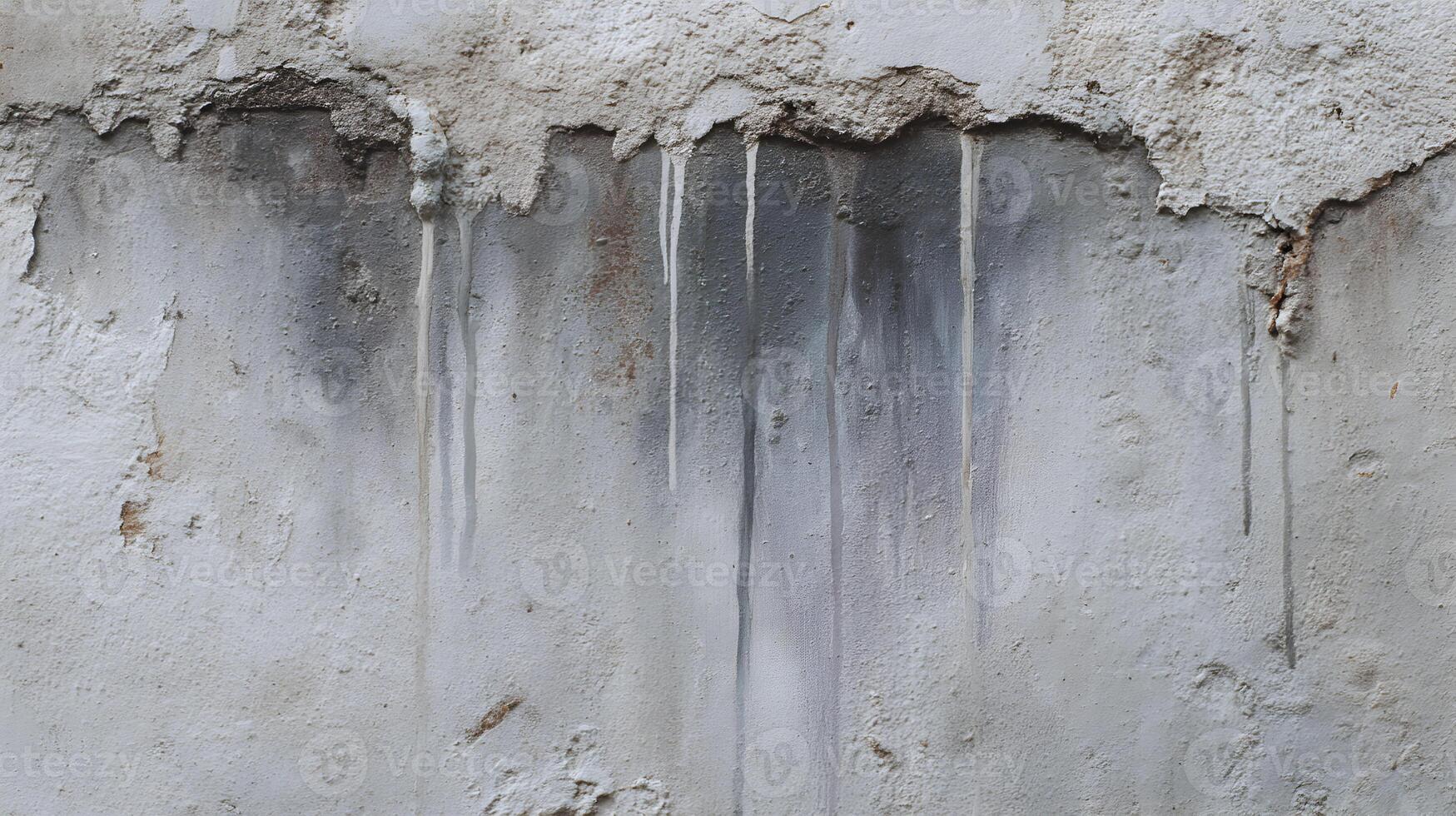 Weathered concrete wall with water stains and crumbling texture creates a distressed backdrop photo