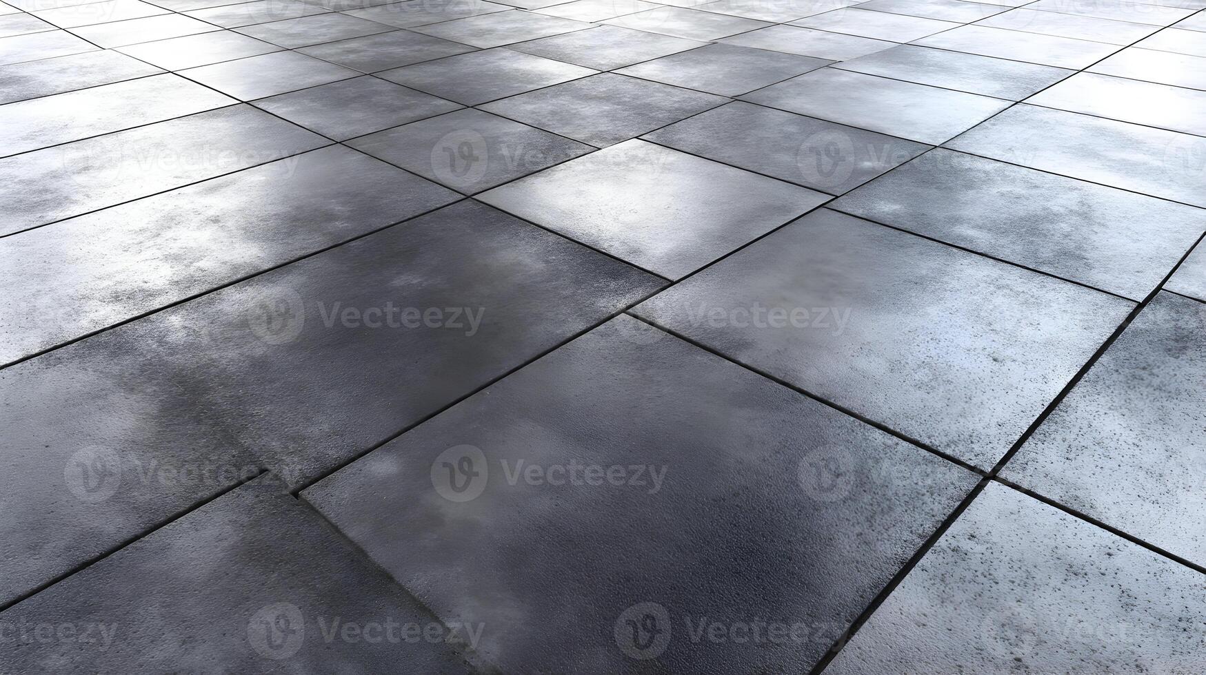 Metallic tiled floor reflecting sky creating industrial and modern aesthetic with geometrical patterns photo