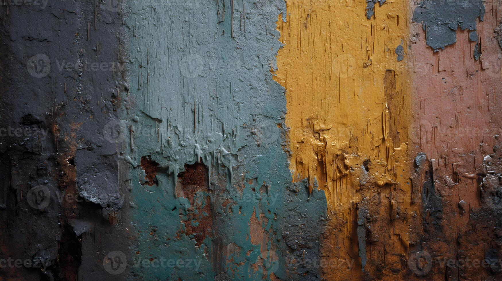 Colorful layered paint texture on weathered wood offering a rustic and vintage background pattern photo