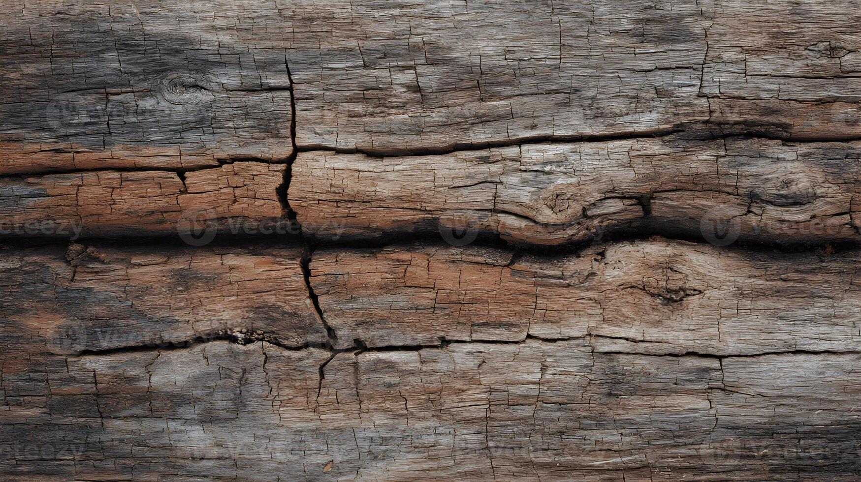 Detailed view of aged and weathered wood grain patterns with cracks showcasing natural texture photo
