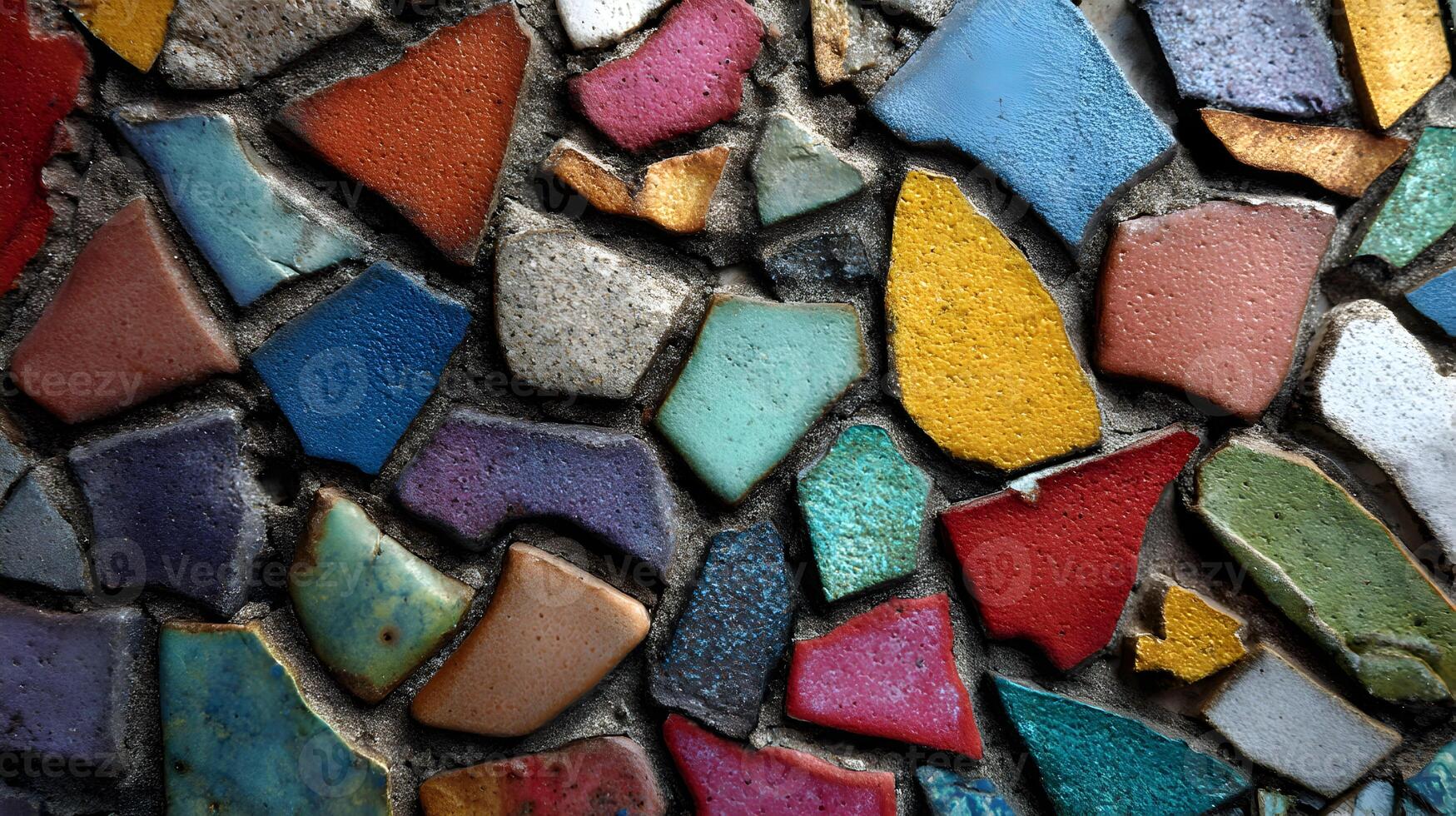 Vibrant patchwork of tesserae forming a textured abstract composition with lively color variations photo