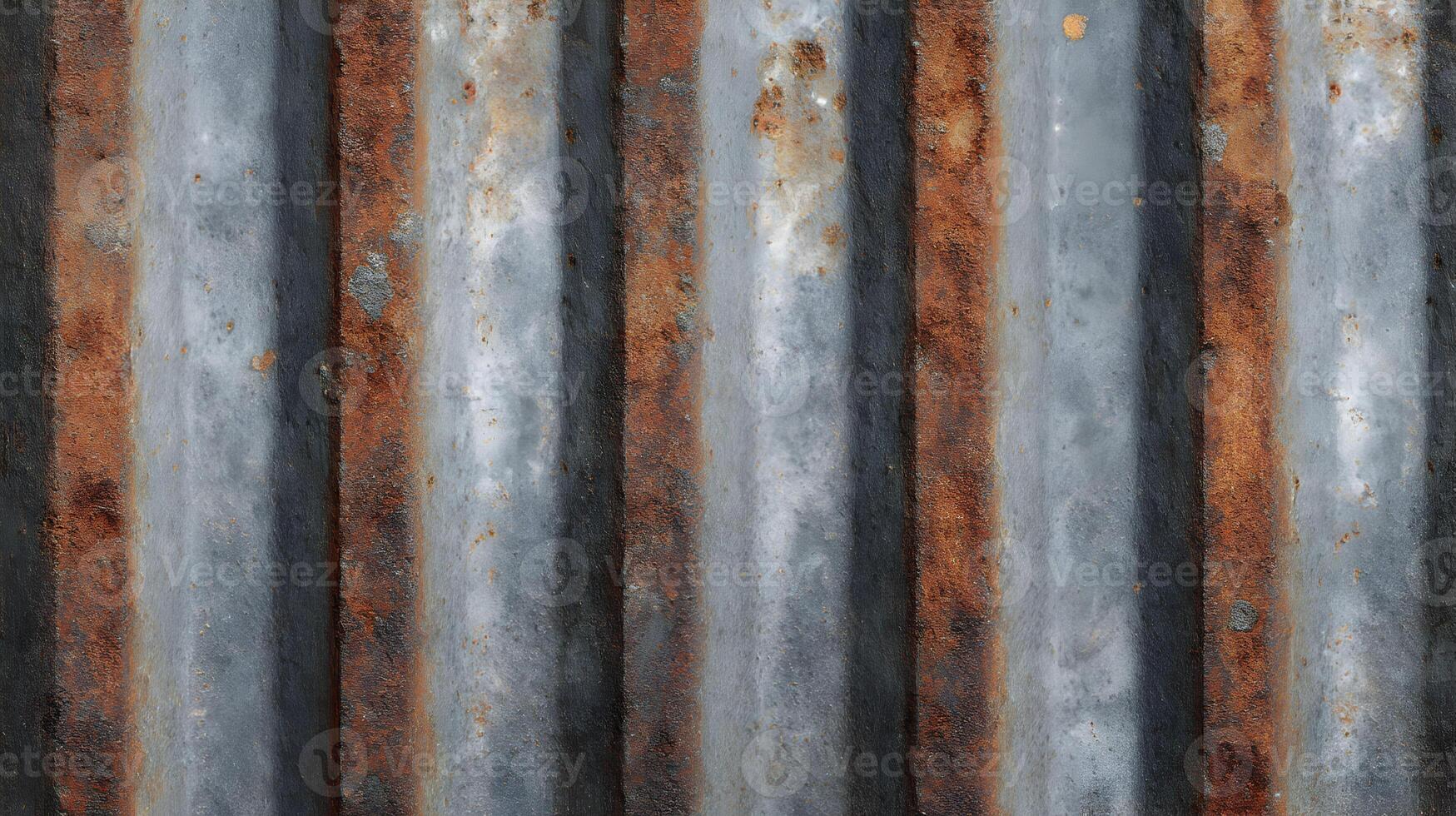 Abstract weathered corrugated metal pattern featuring rusted lines creating a visually textured surface photo