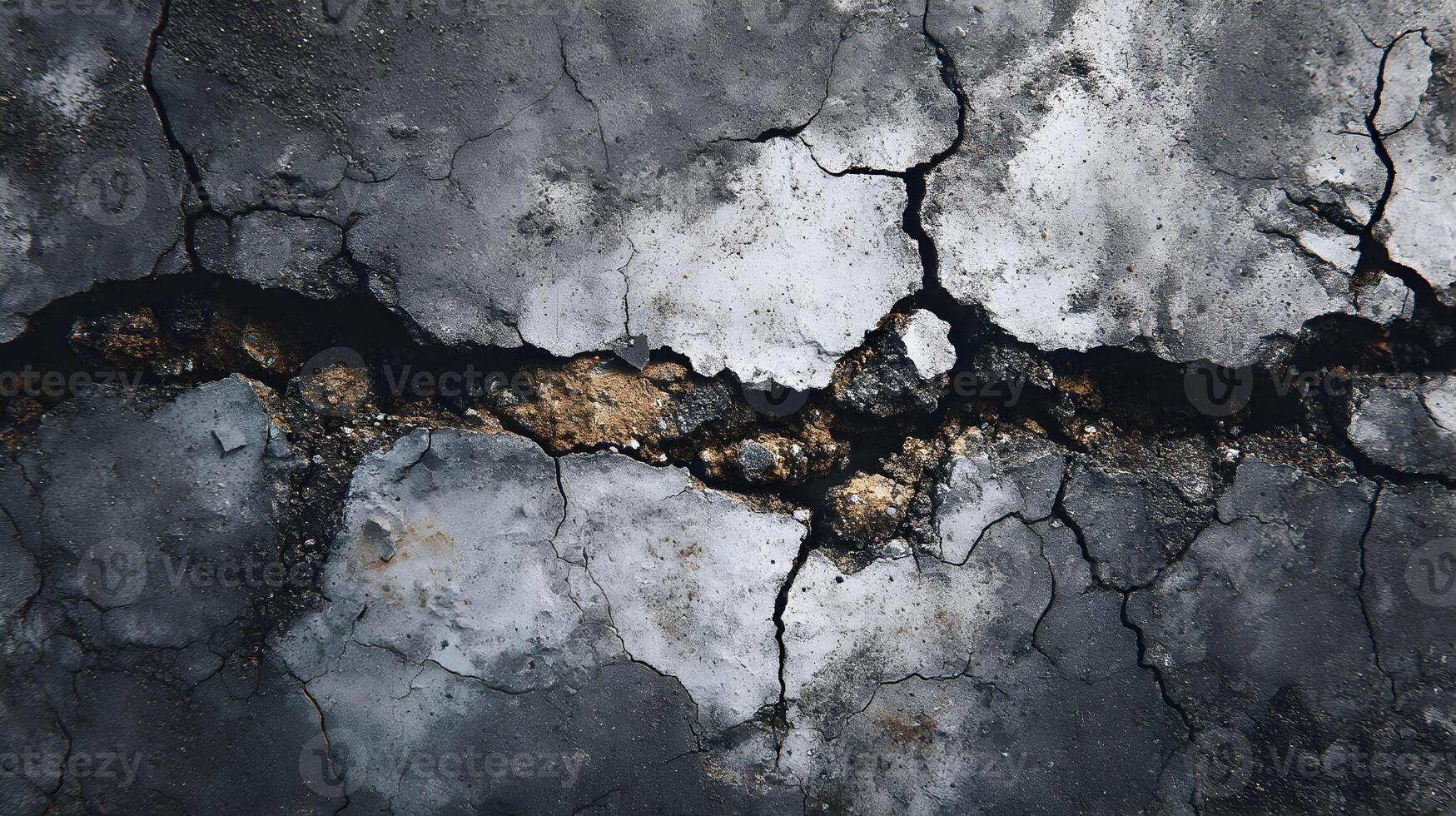 A stark portrayal of fracturing concrete surface texture with deep fissures and weathered appearance photo