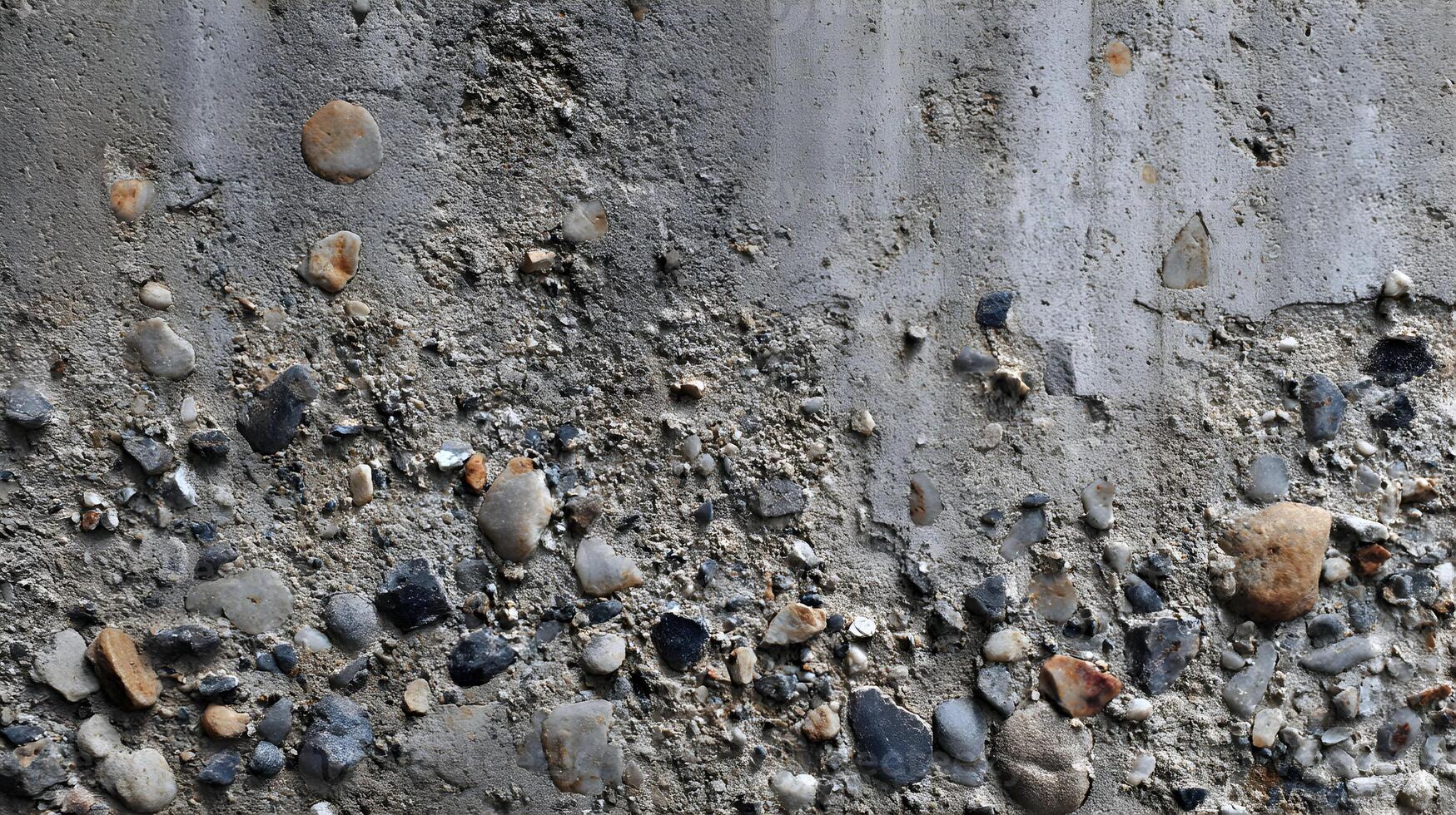 Close up texture showing a concrete wall mixed with pebble stones and dirt, great for backgrounds photo
