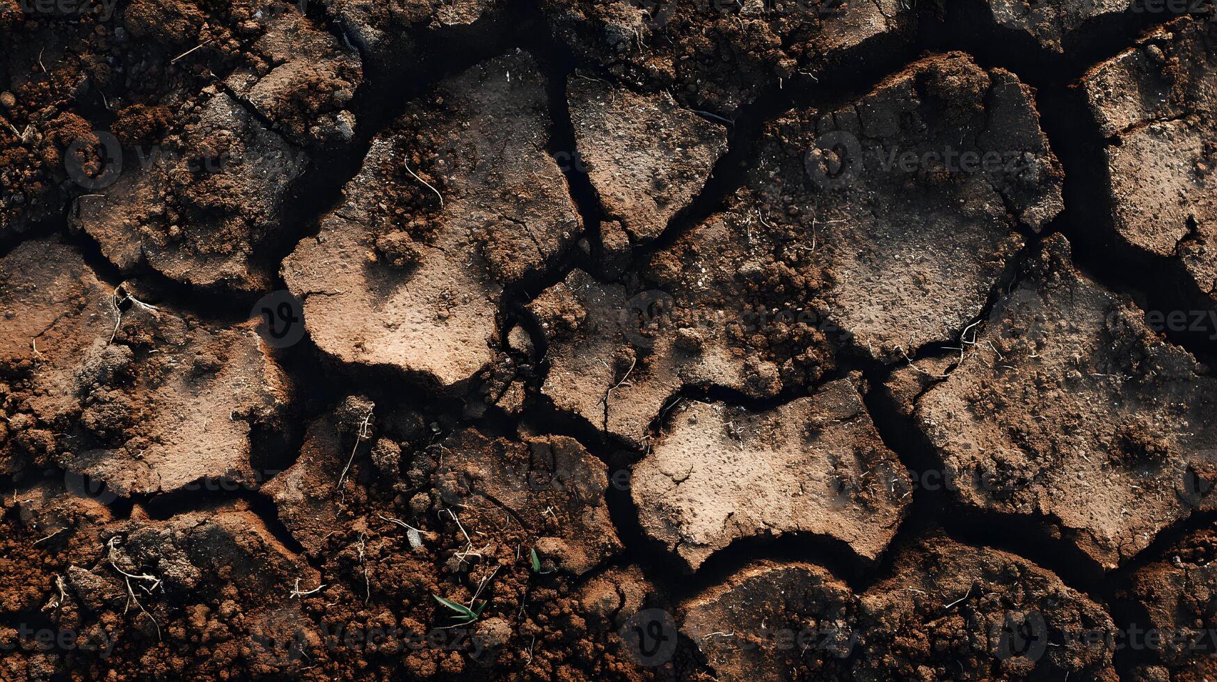 Dry cracked earth texture showcases the impact of drought on the arid landscape surface degradation photo