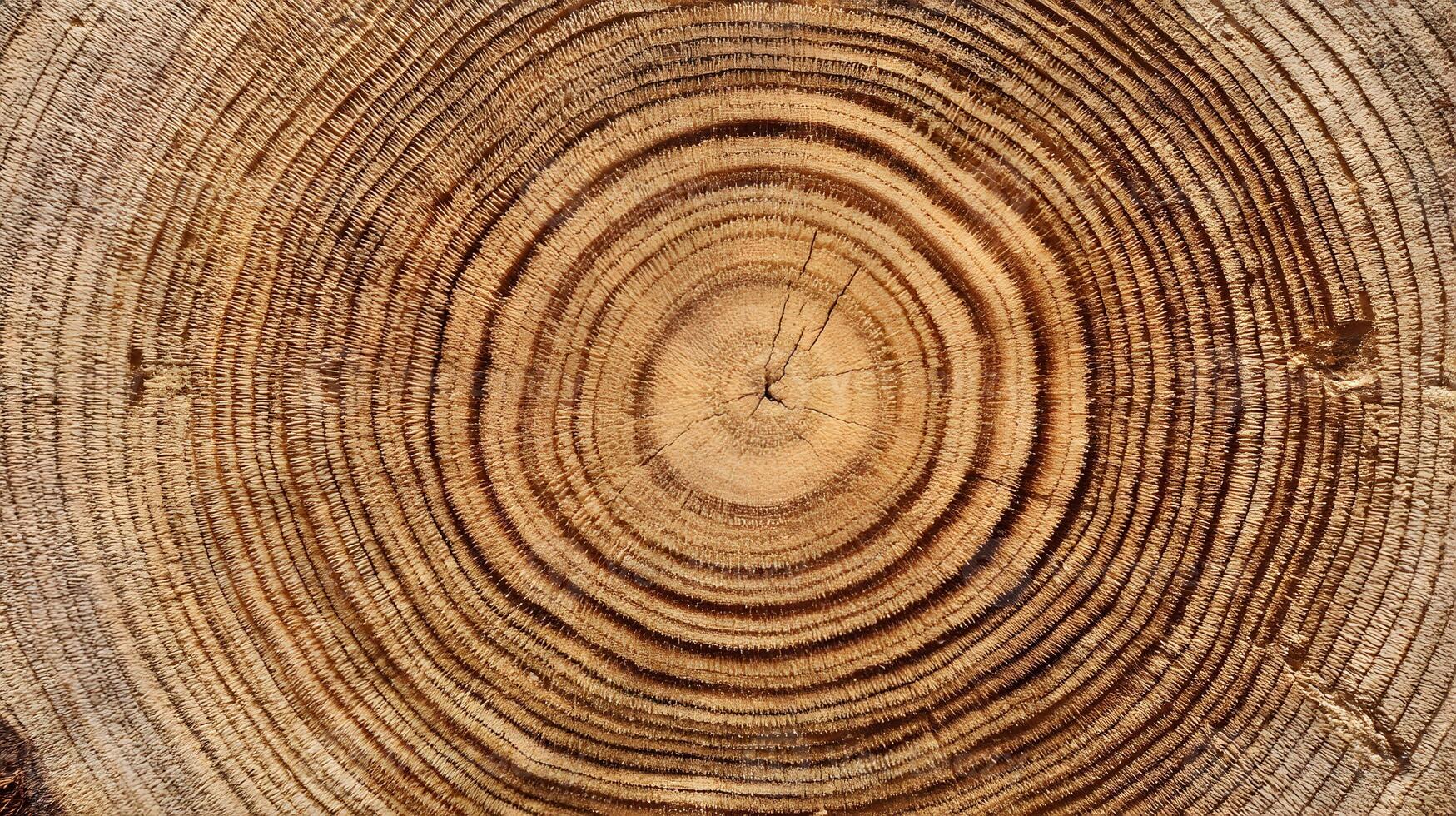 A close up cross section of a tree trunk showing annual rings, texture and cracks, representing life and nature photo