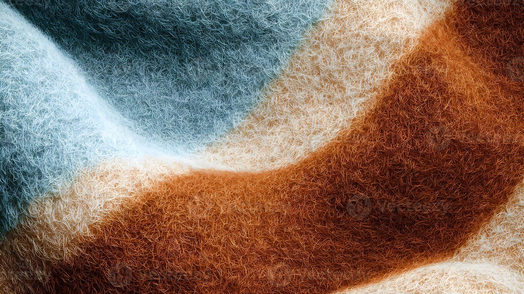 Abstract texture of furry fabric with soft blue white and brown hues resembling landscape photo