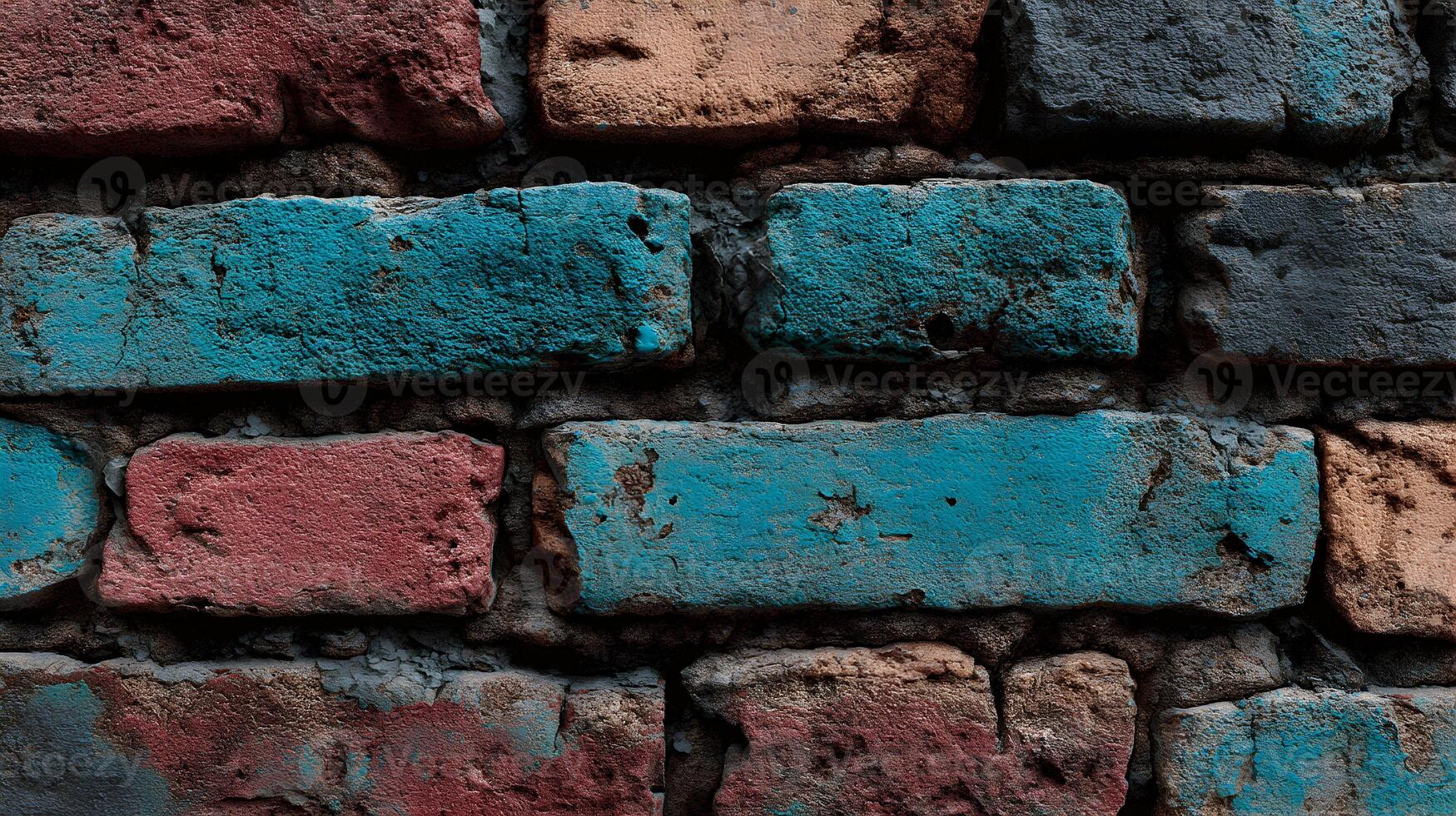 Detailed view of an aged brick wall, showcasing varying colors and textures of the old construction photo