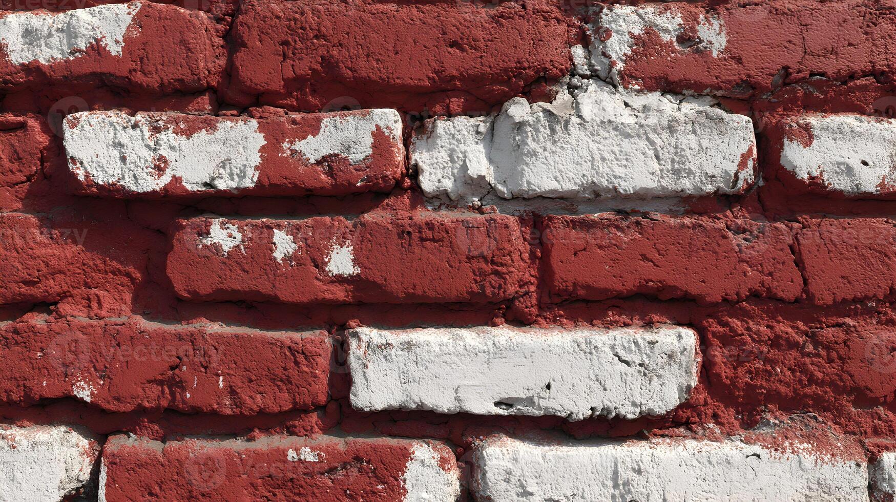 Detailed close up of an aged red and white painted brick wall creating an abstract background photo